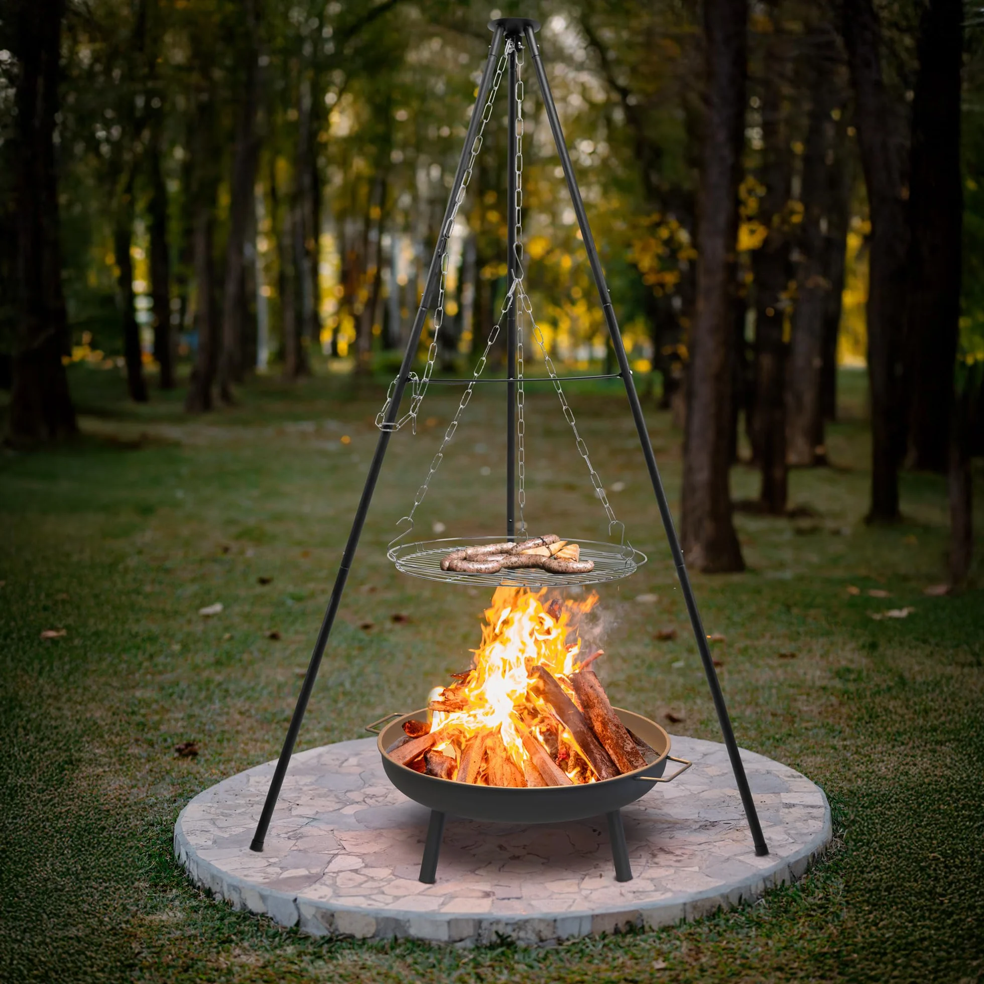 BROWIN trójnożny stelaż do grillowania 150 cm średnica 50 cm czarny