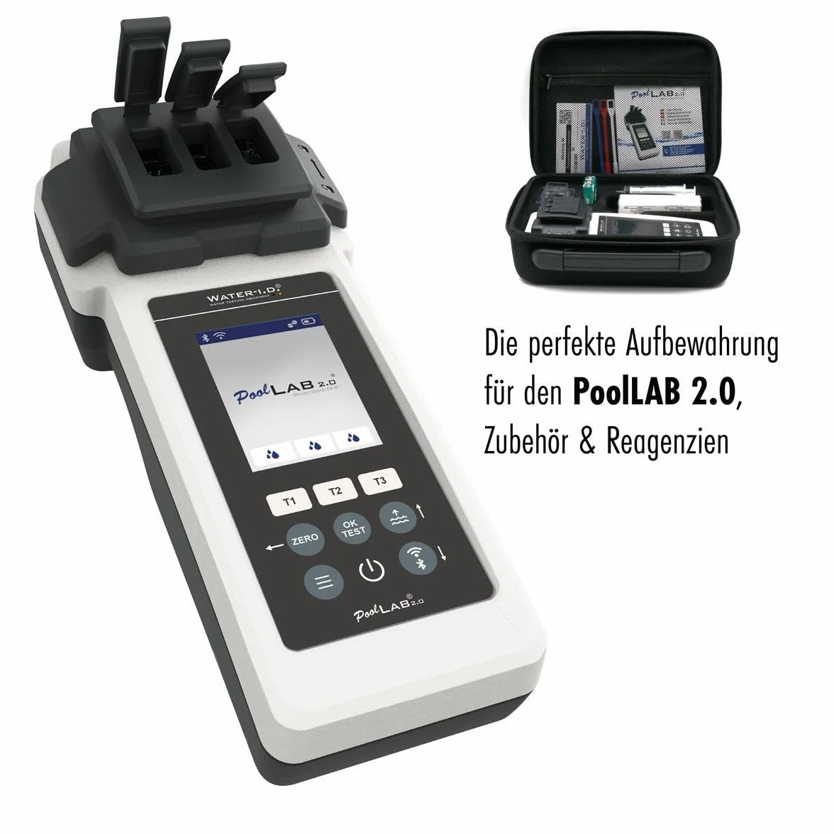 POWERHAUS24 PoolLAB 2.0 Walizka do przechowywania, oryginalne akcesoria, praktyczna torba transportowa z miejscem na akcesoria i odczynniki, z zamkiem błyskawicznym na całym obwodzie, 250 mm x 205 mm