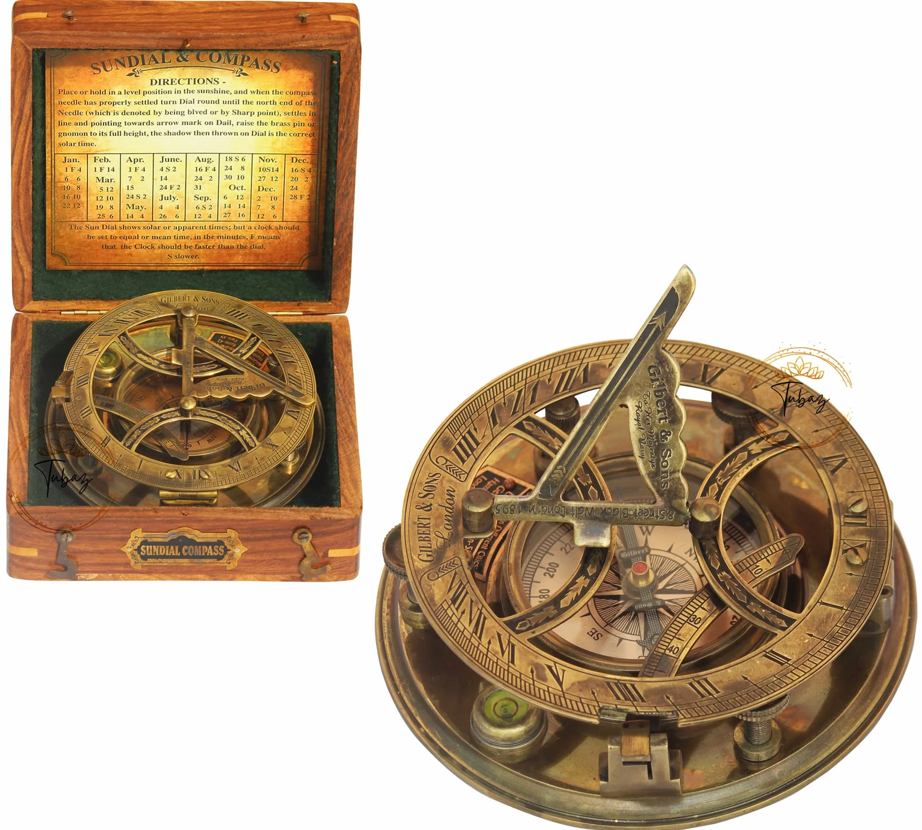12,7 cm steampunkowy kompas z zegarem słonecznym – najwyższej jakości idealnie skalibrowany duży mosiężny kompas w stylu antycznym w stylu vintage z drewnianym pudełkiem, prezenty urodzinowe,