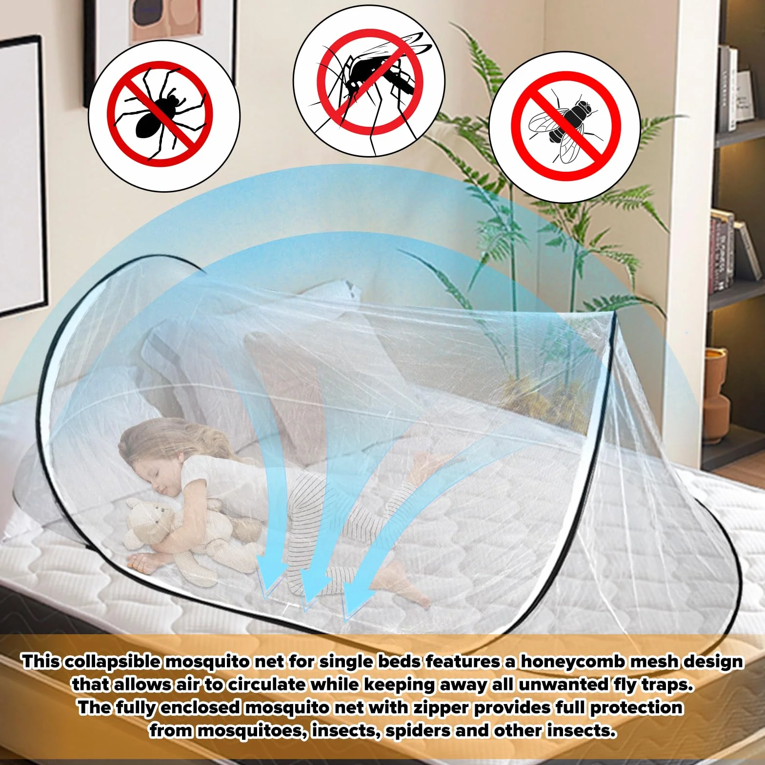 Moskitiera Pop Up 200 x 80 x 56 cm Składana Podróżna na Komary Camping Dom