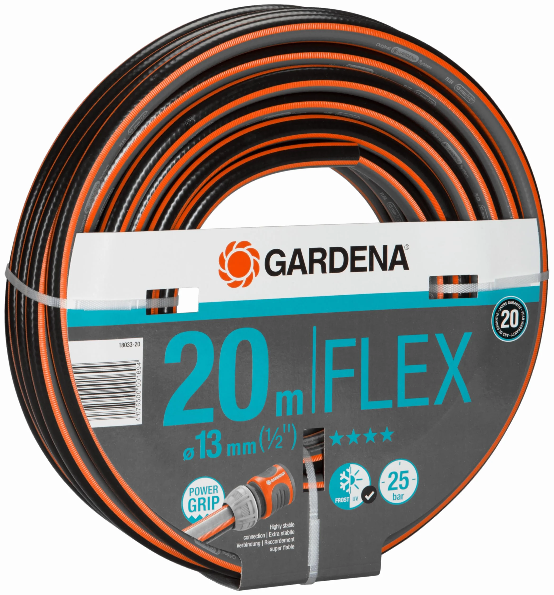 Gardena Comfort FLEX wąż 13 mm (1/2"), 20 m: odporny na odkształcenia wąż z profilem Power Grip, wysokiej jakości oplot spiralny, ciśnienie rozrywające 25 barów, bez elementów systemowych (18033-20)