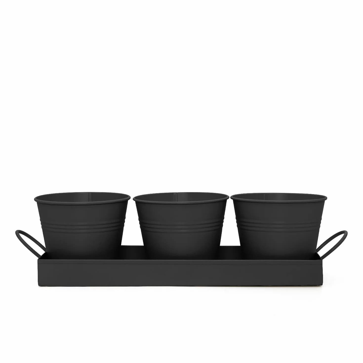 CKB LTD Zestaw 3 metalowych doniczek na zioła z tacą ociekową, tradycyjny parapet wewnętrzny, kolorowe pudełko na rośliny do kuchni, do uprawy własnych ziół do gotowania (czarne)
