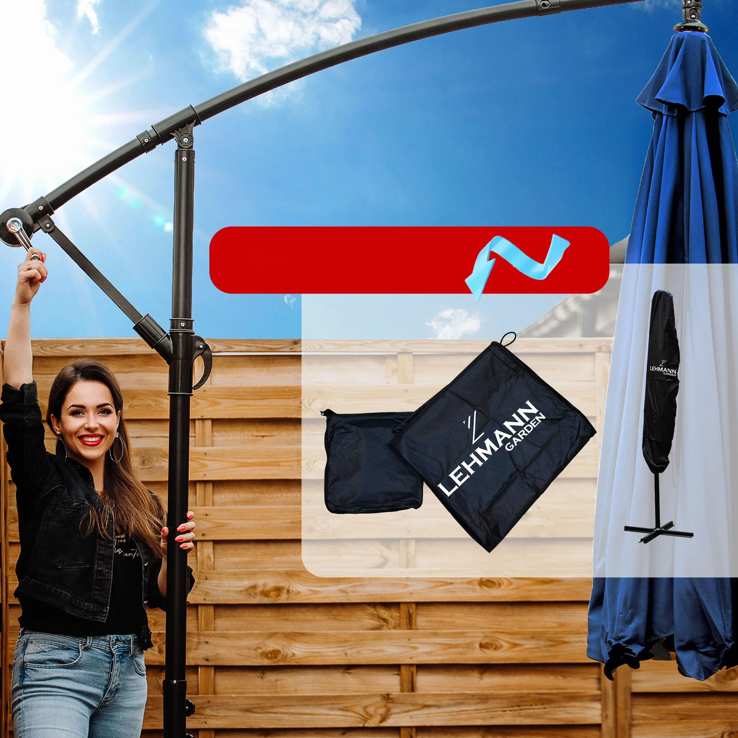 LEHMANN Aluminiowy parasol ogrodowy Ø 300 cm z korbą regulowany UV wodoodporny