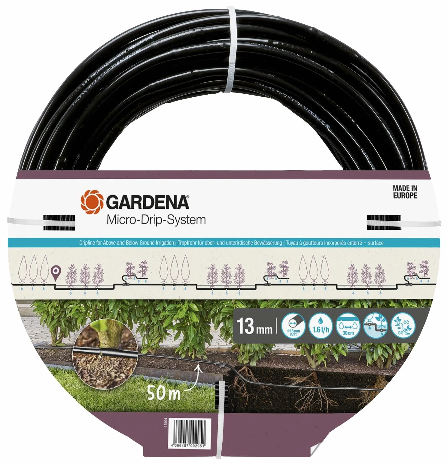 Linia kroplująca Micro-Drip-System nad i pod ziemią 50 m