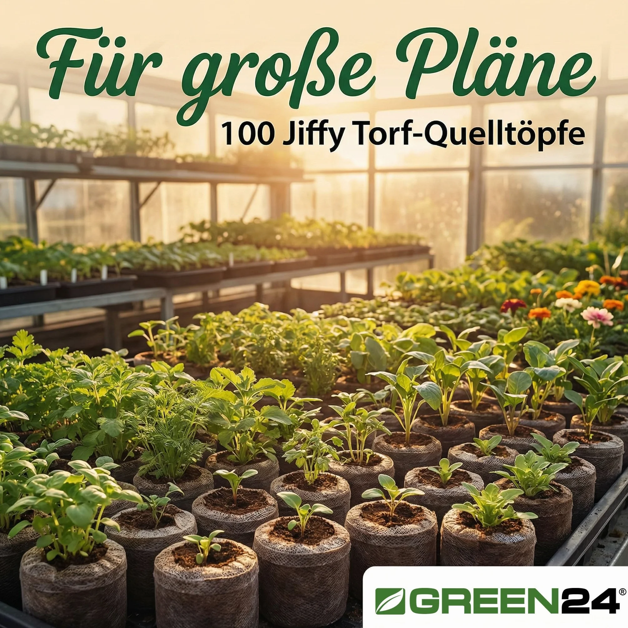 GREEN24 100 sztuk doniczek torfowych Ø 44 mm Made by Jiffy® tabletki do torfu, ziemia do siewu, tabletki torfowe z instrukcją obsługi (może nie być dostępna w języku polskim)