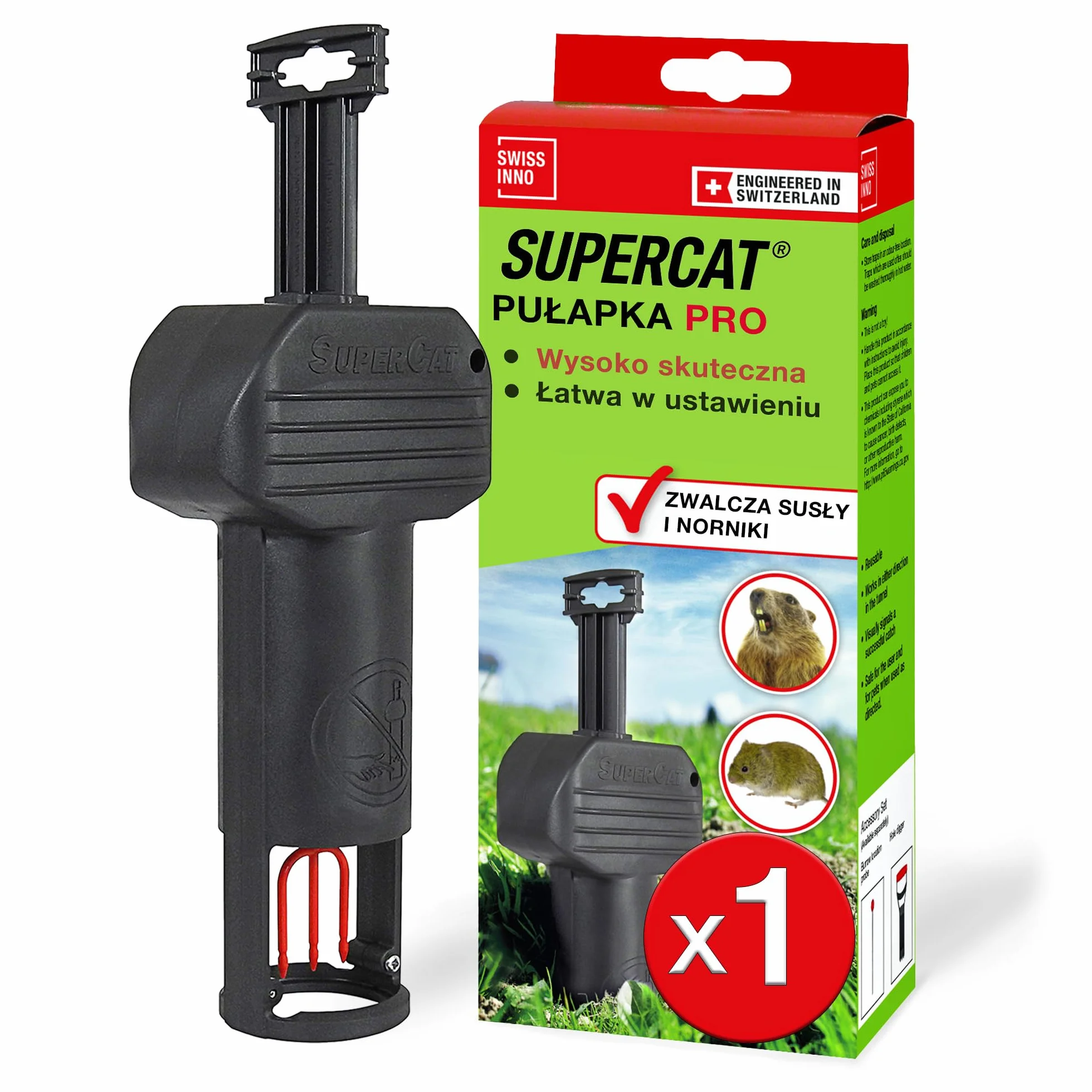 SWISSINNO Pułapka na Nornice PRO SuperCat – Tunelowa Zatrzaskowa, Wielokrotnego Użytku, 1 Sztuka