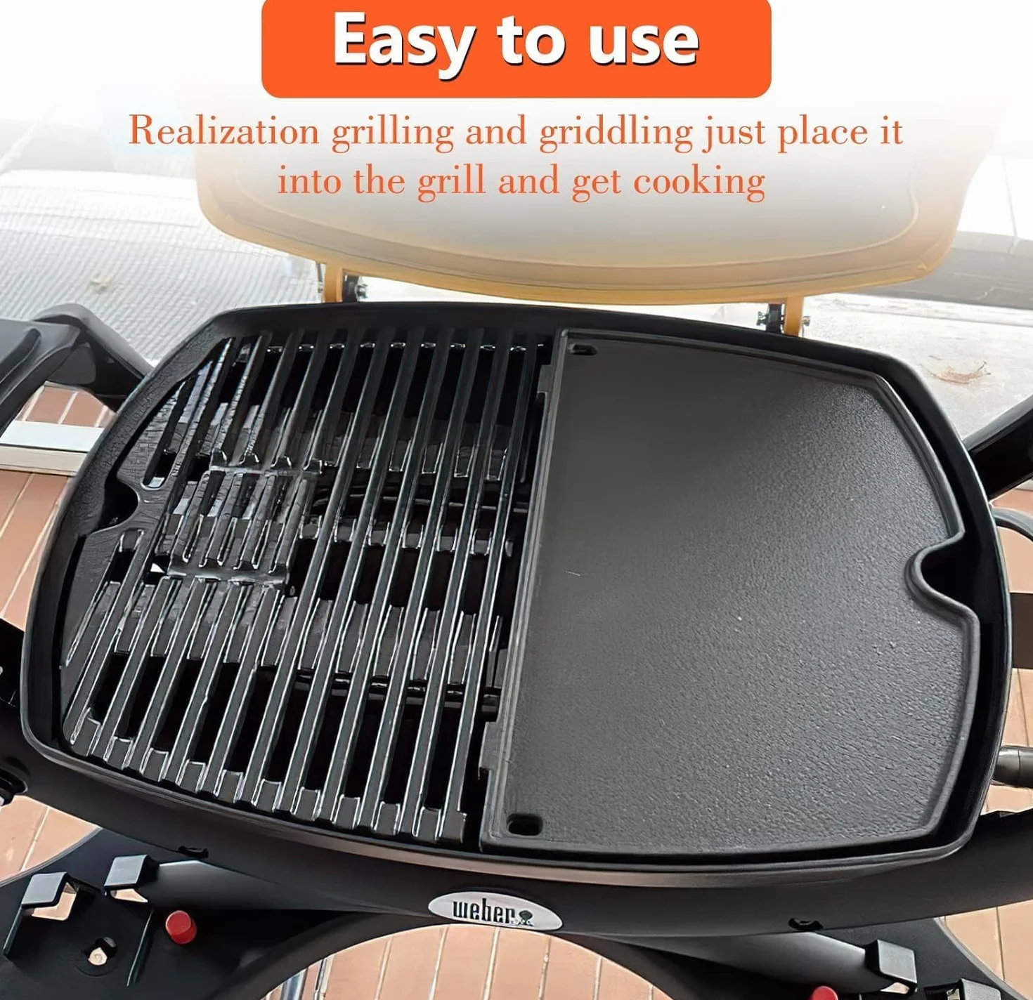 Denmay 7644 żeliwny ruszt do grillowania, 43,2 x 32 cm, części zamienne do Weber Q100, Q1000, Q120, Q1200, Q140, Q1400 grill gazowy, żeliwna płyta grillowa, patelnia grillowa do Weber Q100, seria