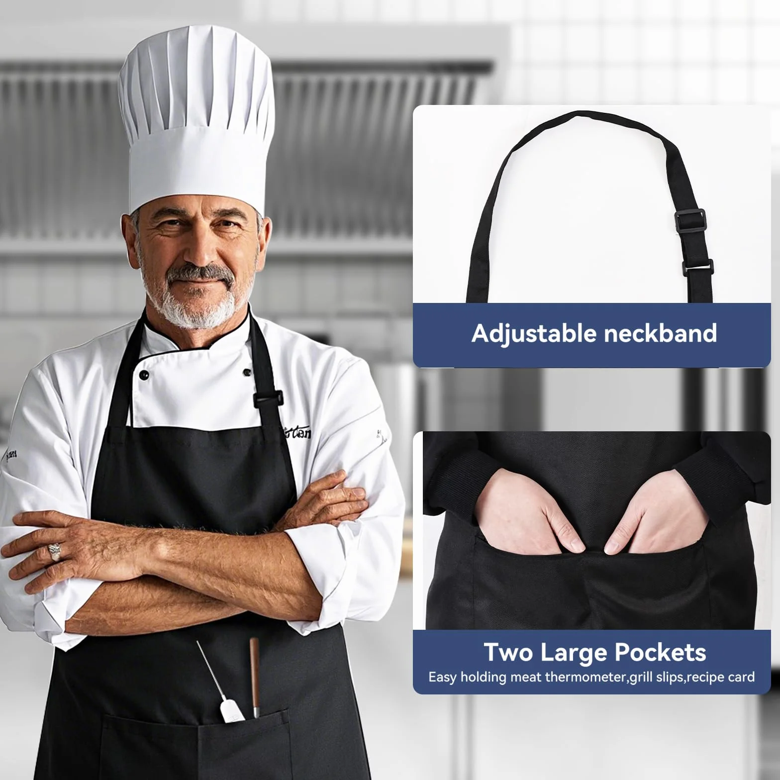 Fartuch kucharski Wodoodporny, 2 sztuki Regulowany Fartuch do grillowania dla mężczyzn, Fartuch kuchenny dla mężczyzn Panie Kuchnia BBQ Restauracja Kawiarnia Pieczenie