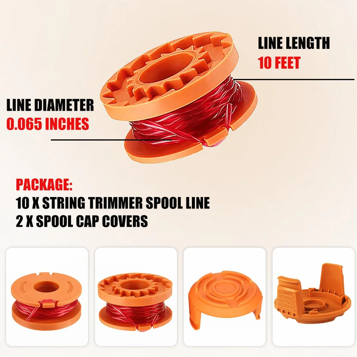 8 sztuk szpuli do podkaszarki dla WORX, kompatybilne z wszystkimi podkaszarkami WORX WA0010, zamienna szpula z żyłką 20V, żyłka do WORX WG151 WG163 WGg, 175 WG180, średnica 1,65mm, 3m i 2 sztuki