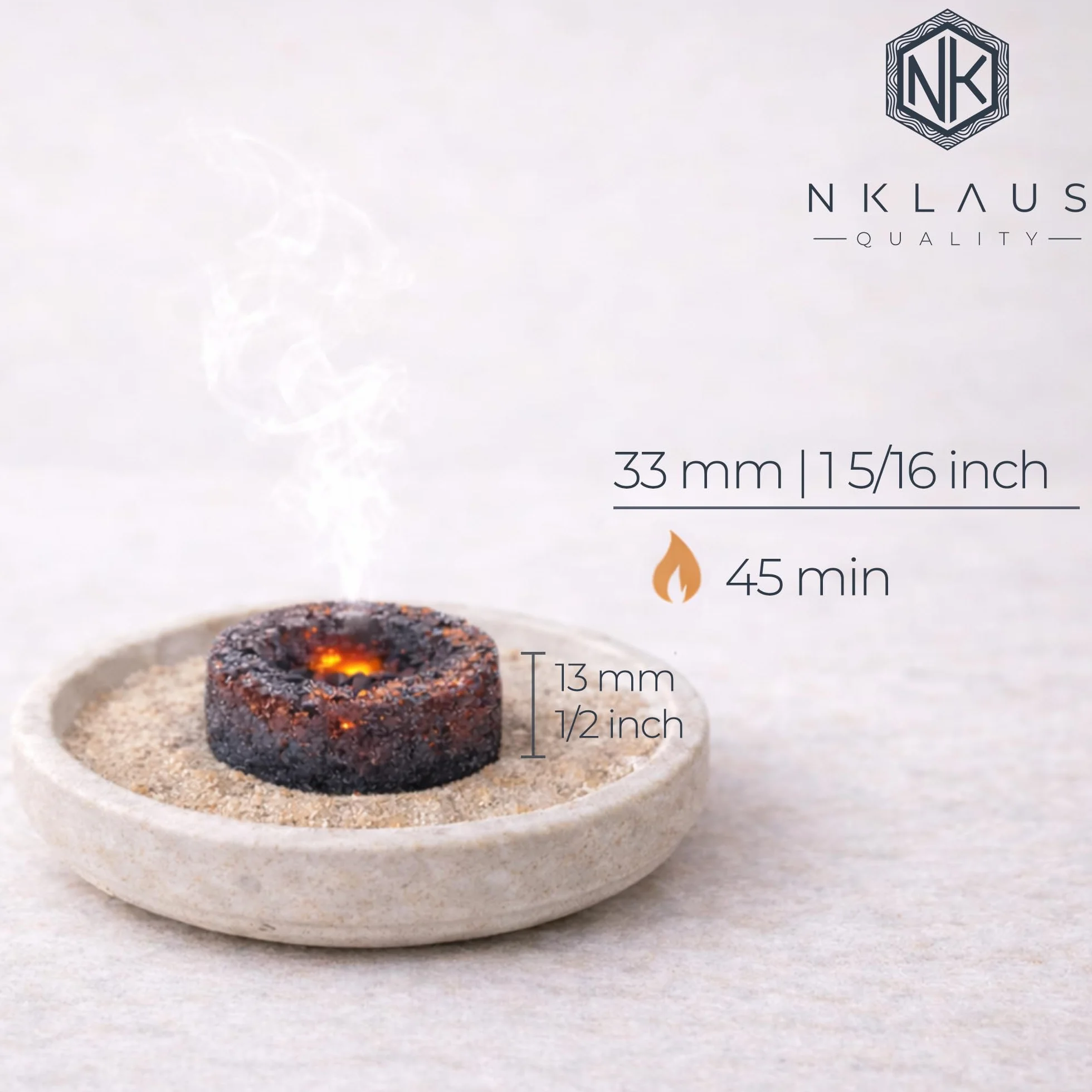 NKlaus Węgiel do wędzenia, 10 rolek, Ø 33 mm, 100 tabletek węglowych, szybko zapalający się węgiel naturalny, węgiel samozapłonowy, do sziszy z Grecji 1115