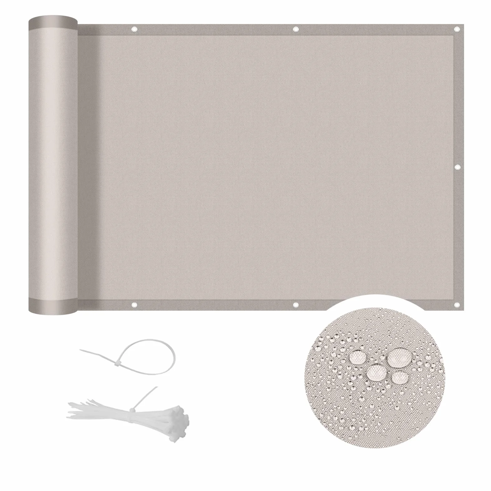 Cool Area Osłona Balkonowa 80x300cm Nieprzejrzysta osłona Balkonu Wiatroodporna i Wodoodporna,Ochrona przed Promieniowaniem UV,Taupe