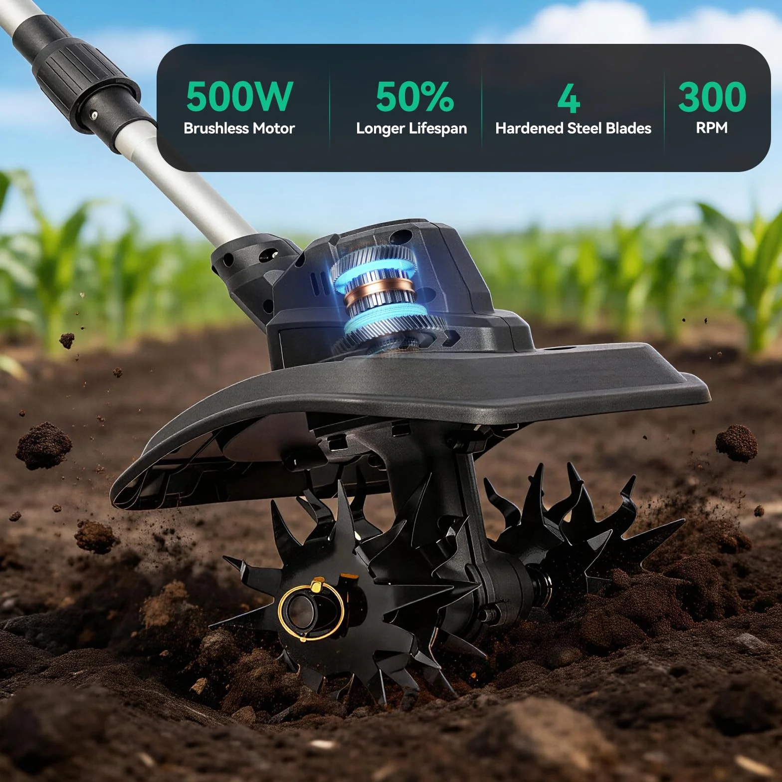 Kultywator bezprzewodowy 500 W 23 cm kompatybilny z akumulatorami Makita 18 V i DeWalt 20 V