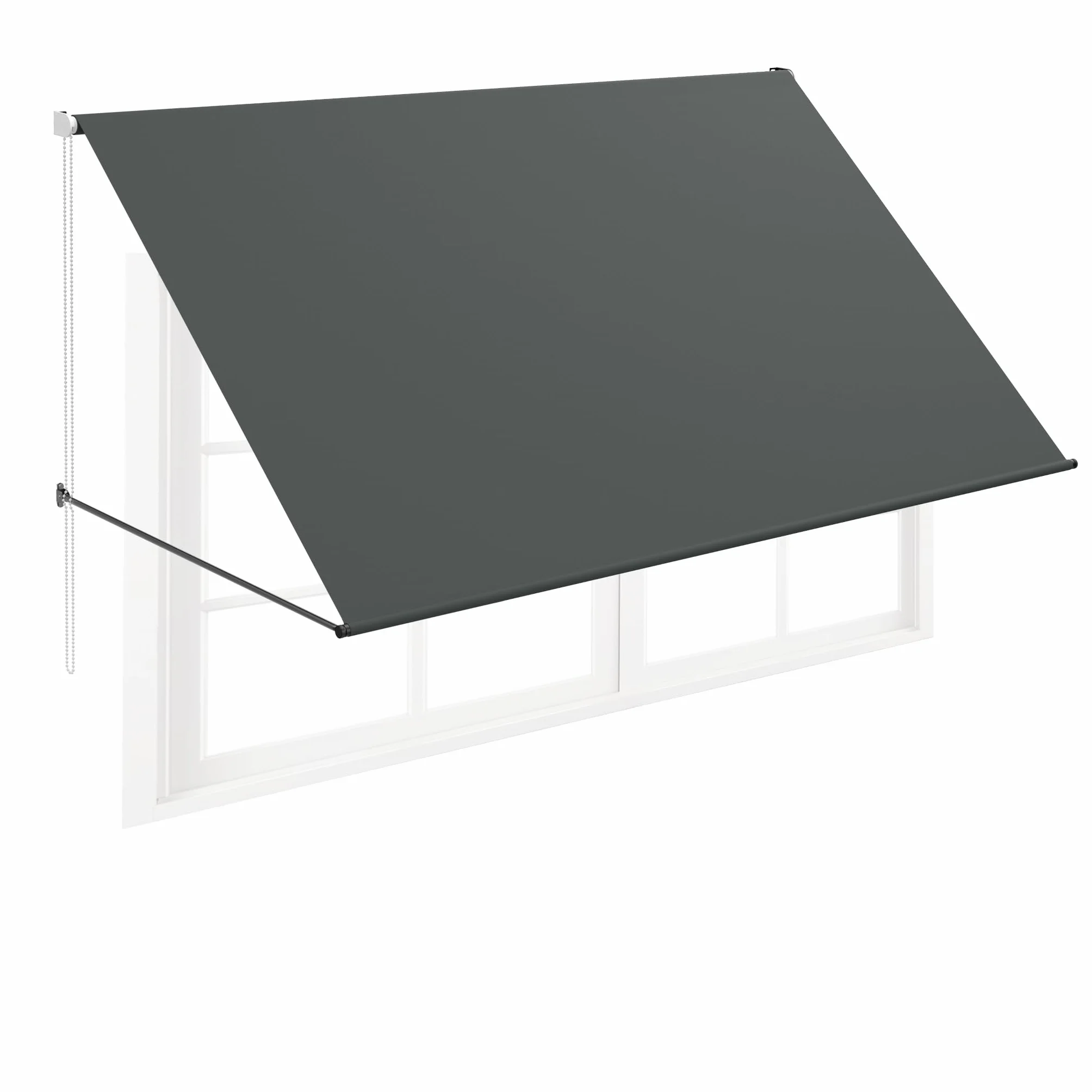 FIVMEN Markiza z ramieniem spadkowym, zwijana, ze sznurkiem i aluminiowym drążkiem podporowym, markiza balkonowa, ochrona przed słońcem na okna, taras, balkon, 235 x 145 cm, antracytowa