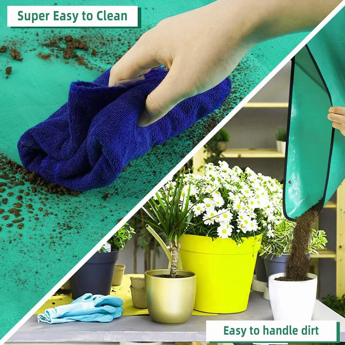 2 Stück 100 x 100cm Pflanzmatte Faltbare mit 1cm x 10m Pflanzenbinder(2 Rolle) für Gartenbaubepflanzung, wasserdichte Gartenmatte, Verstellbare Gartenarbeitsmatte