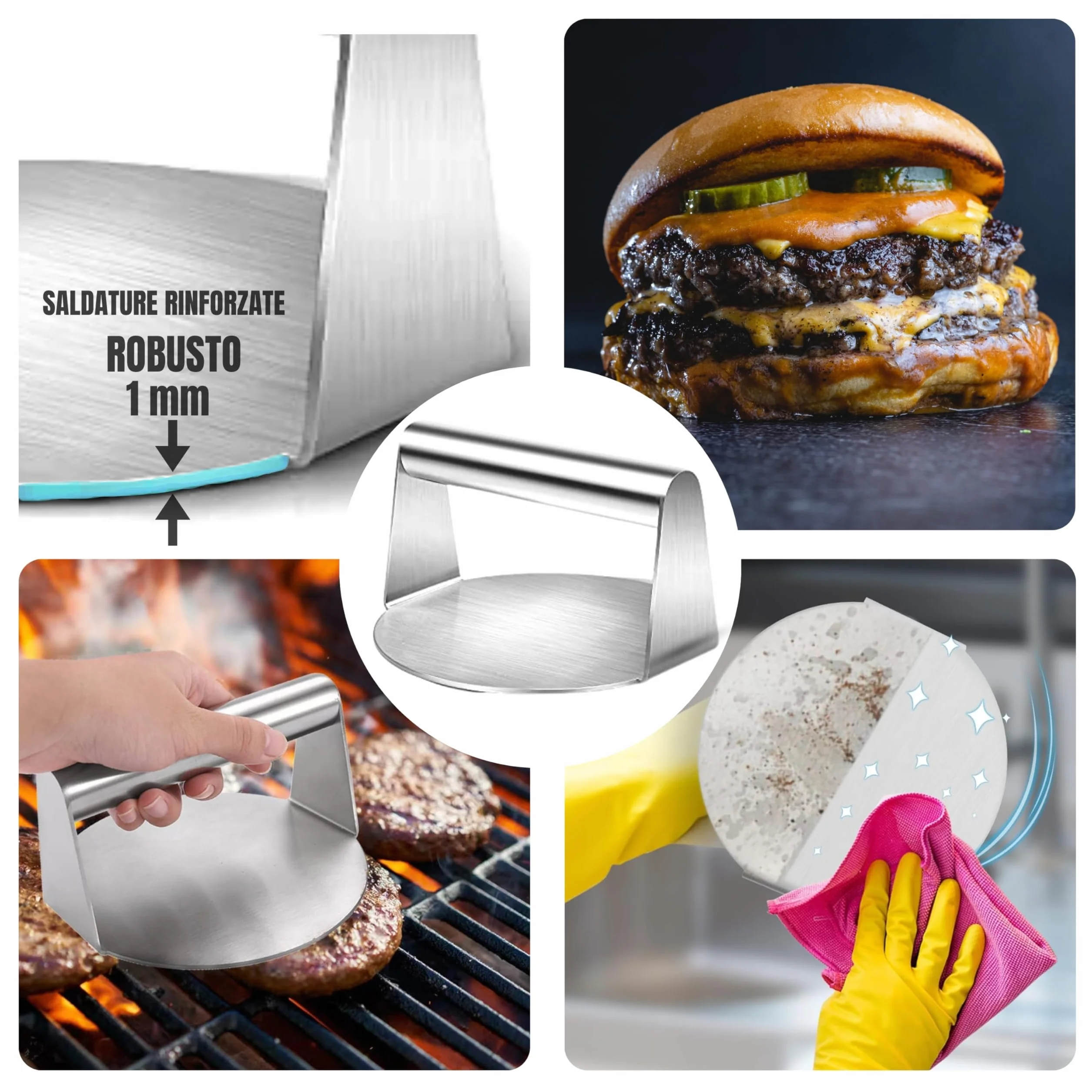 Smash zestaw do burgerów 6-częściowy akcesoria do grillowania z prasą dzwonki do topienia szpachelką szpikulcem