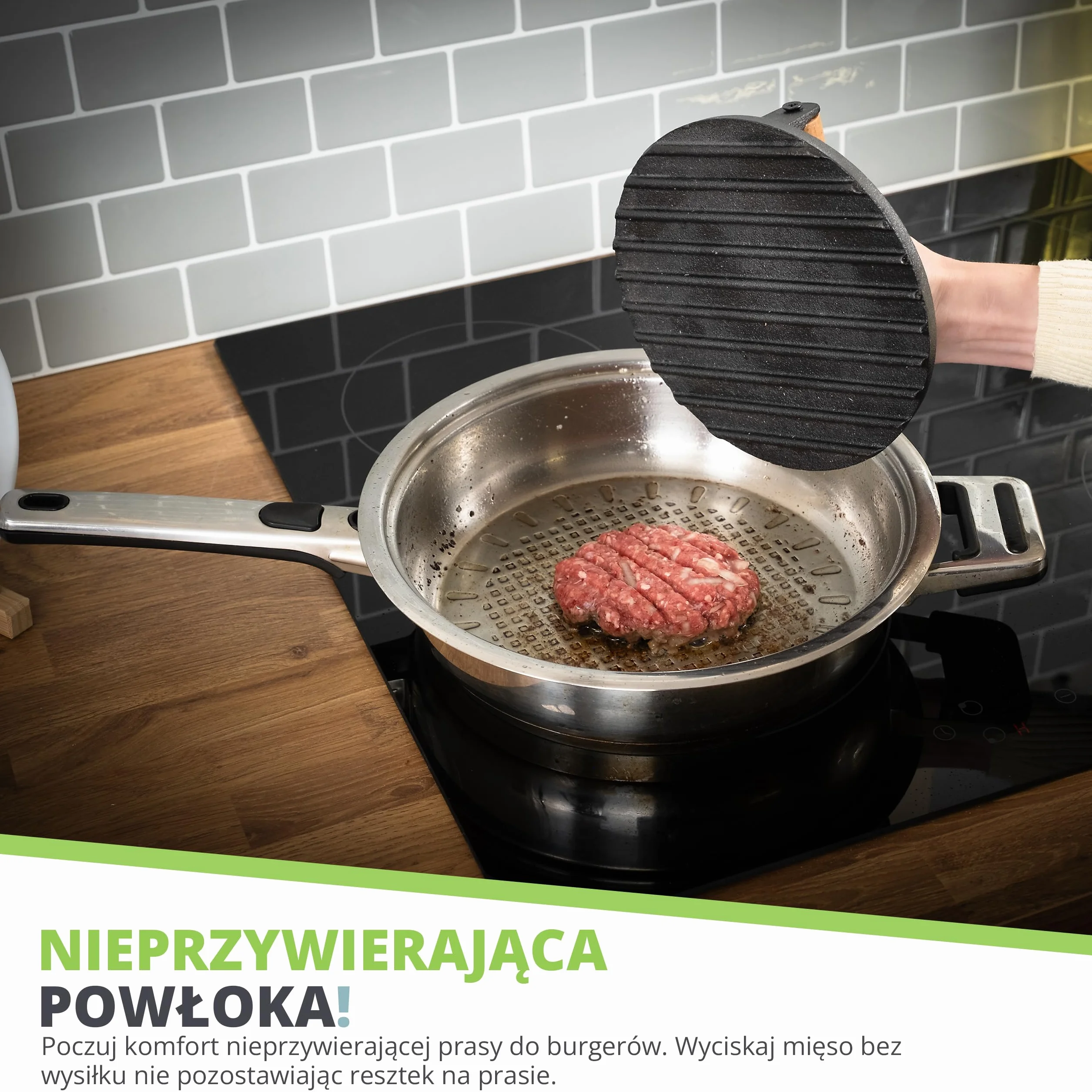 Oliver's Kitchen ® Prasa do Burgerów - Wysokiej Jakości, Wytrzymała, Żeliwna Praska do Hamburgerów - Ręczna Prasa do Mięsa z Wygodnym Uchwytem i Nieprzywierającą Powłoką - Idealne Domowe Burgery