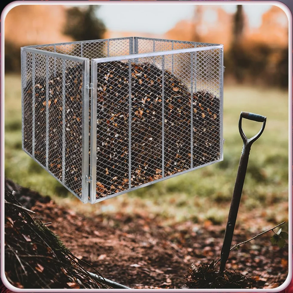 Kompostownik ze stali ocynkowanej, metalowy kompostownik, pojemnik na kompost, kratka kompostowa 100 x 100 x 80 cm, kratka ogrodowa, kompostownik