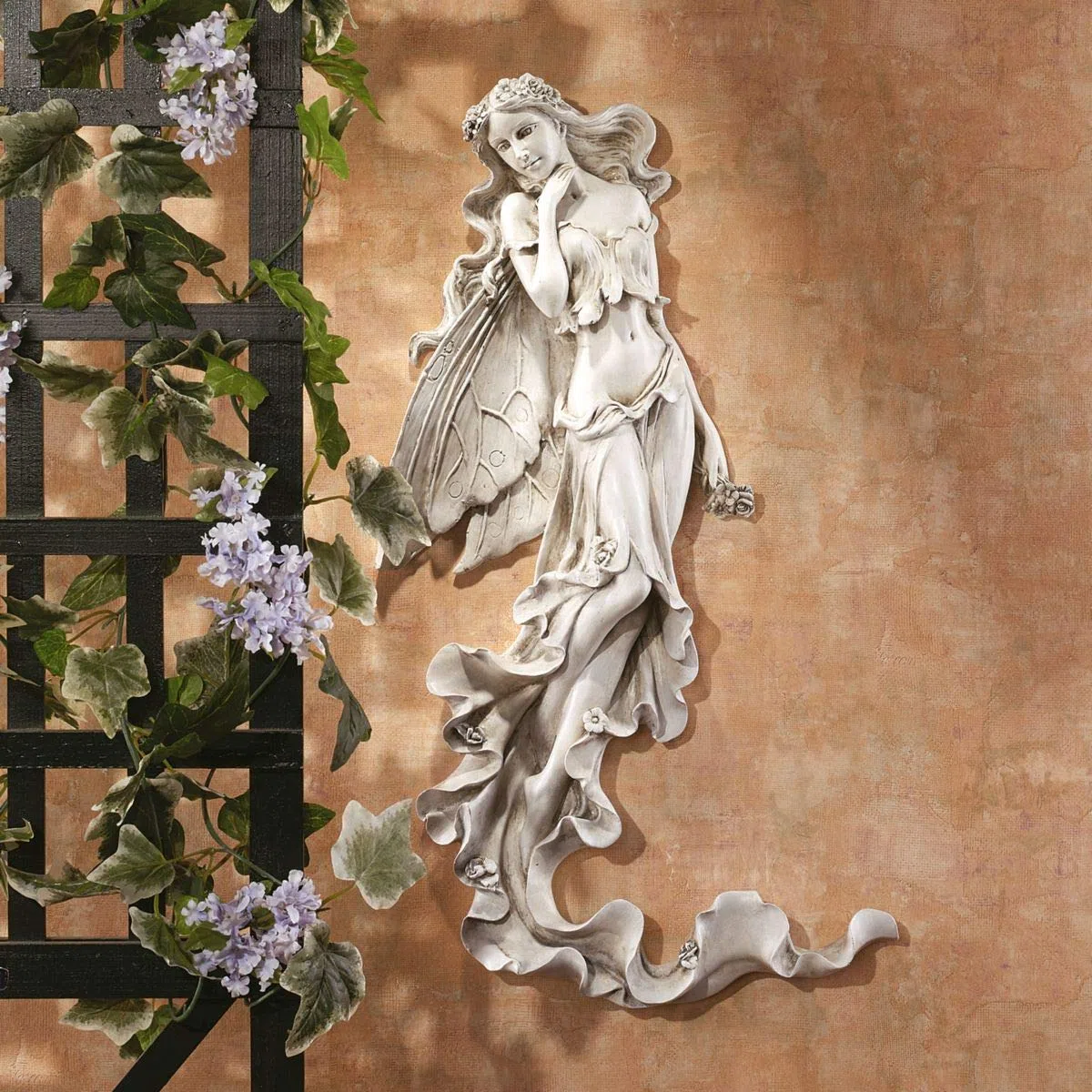Design Toscano EU5604 Brianna Letnia Bryza Wróżka Rzeźba ścienna, 28 cm szerokości, 7 cm głębokości, 56 cm wysokości, antyczne wykończenie kamienia