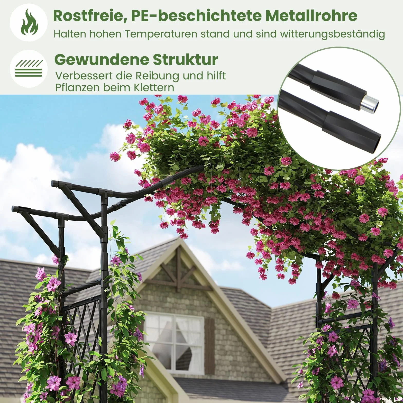 COSTWAY Metalowy łuk różany, łuk ogrodowy dla roślin pnących, łuk do bramy do ogrodu, siatka różana, kratka do wspinaczki, kratka pnąca, łuk do wspinaczki, na podwórko, werandę, wesele, imprezę, 170 x