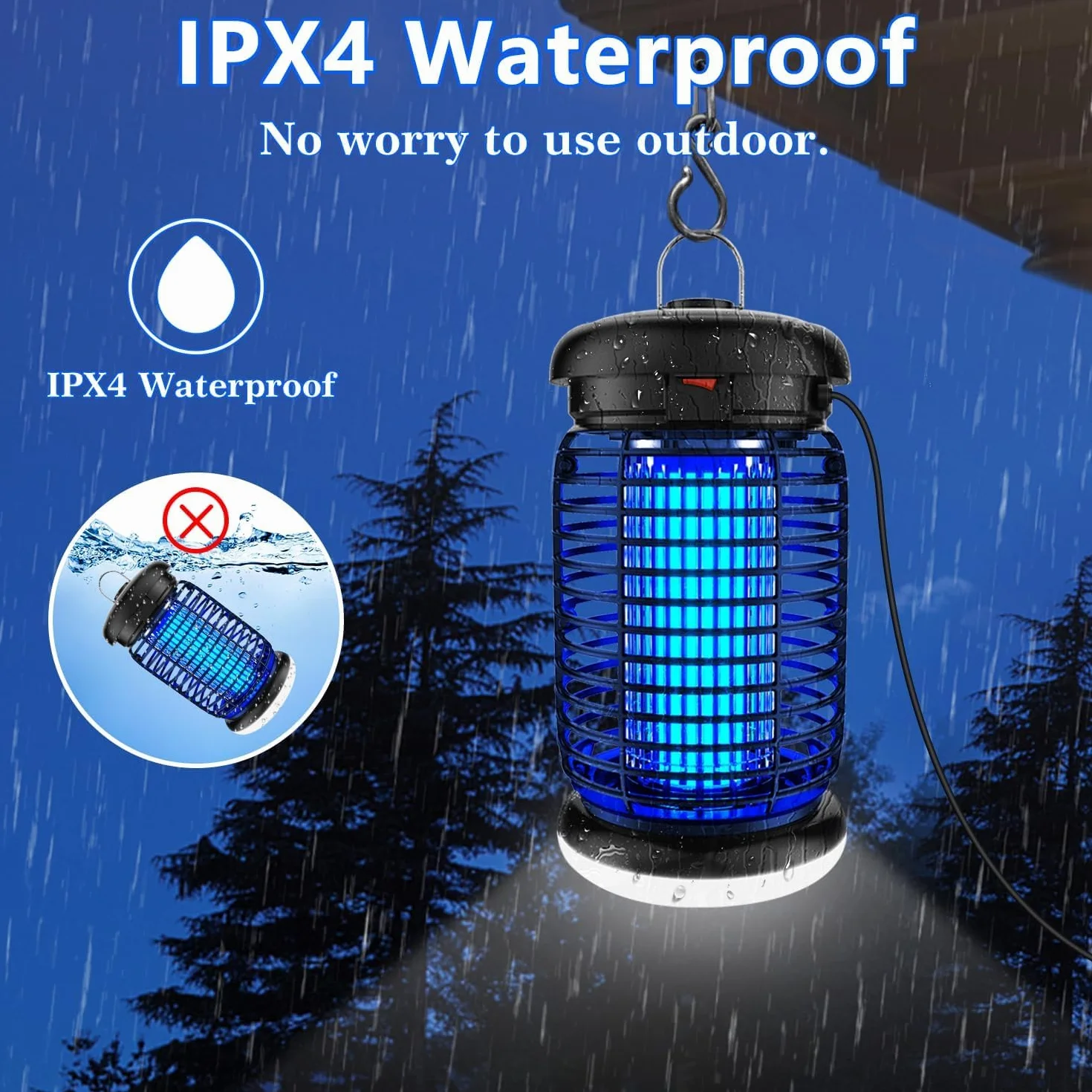 Elektryczna Pułapka na Owady 15W 4200V Lampa owadobójcza IPX4 Wodoszczelna