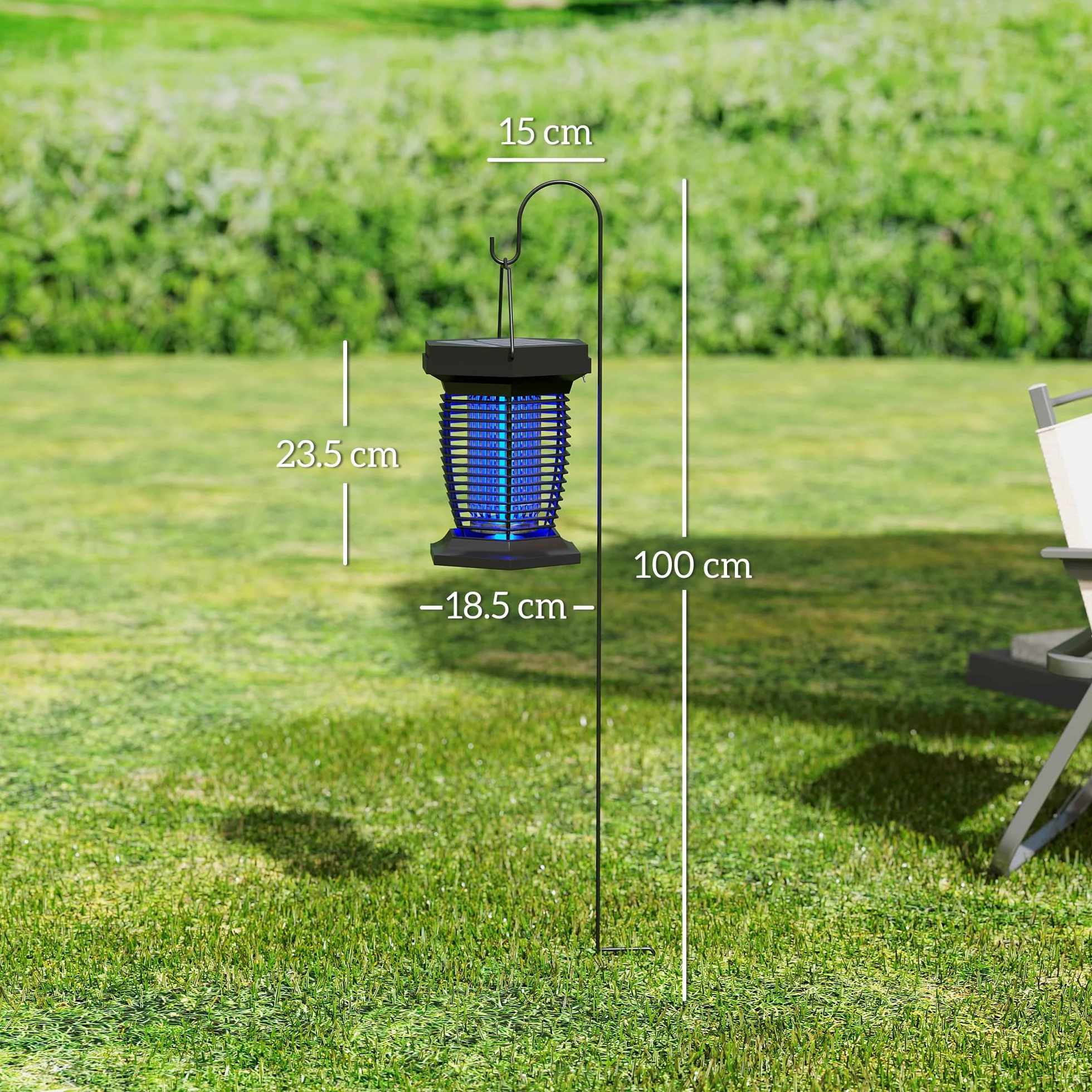 Outsunny 2-in-1 Electric Fly Zapper with UVA Light, Hanging Garden Lantern, Solar and USB-DC Rechargeable Insect Mosquito Bug Zapper, Fly Killer for Indoor and Outdoor Use, Black