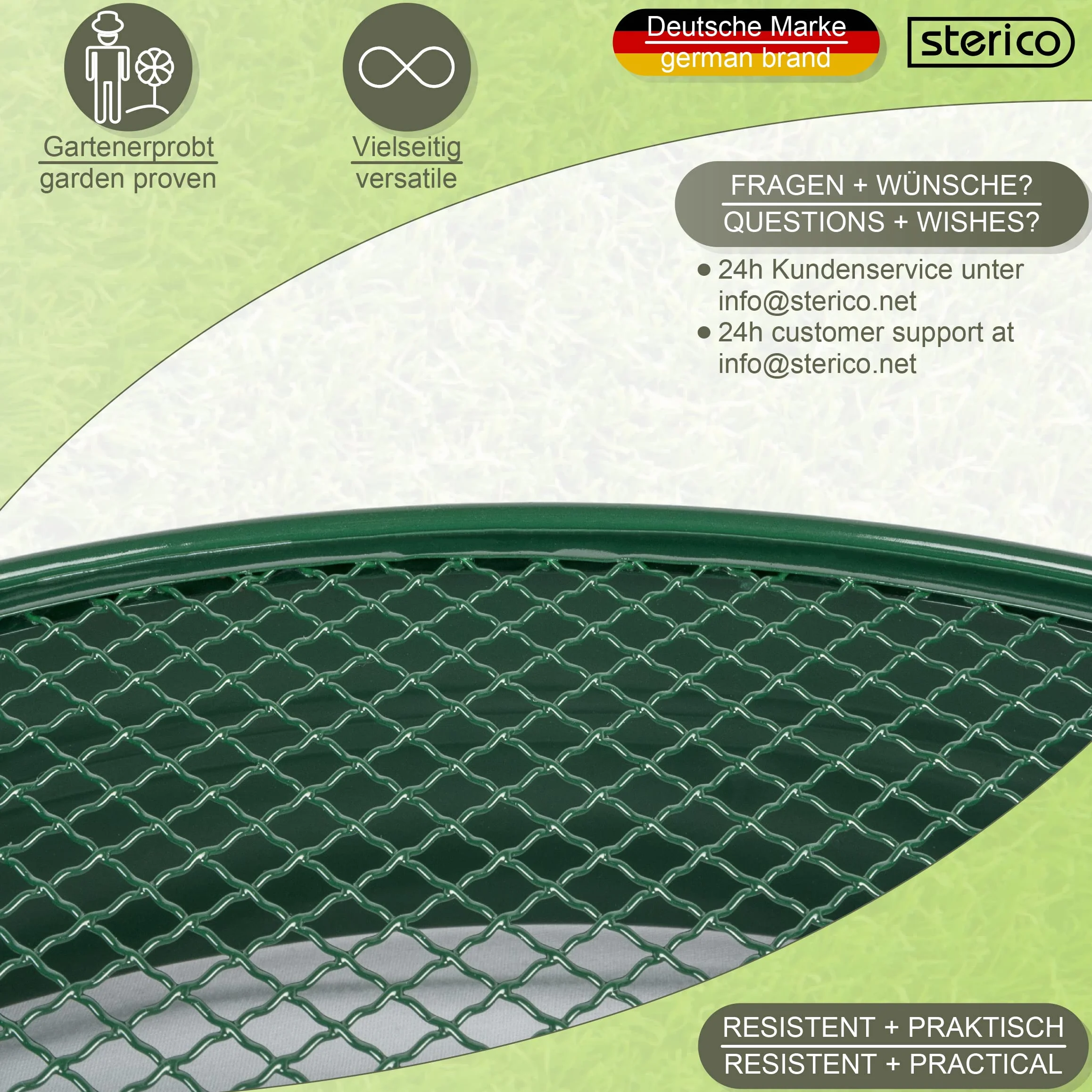 Sterico Sitko ogrodowe w różnych rozmiarach, okrągłe Ø 33 cm do nasion, ziemi, kompostu, kamieni, chwastów, kruszonego kamienia, układania w stosy, wytrzymałe (6 mm)