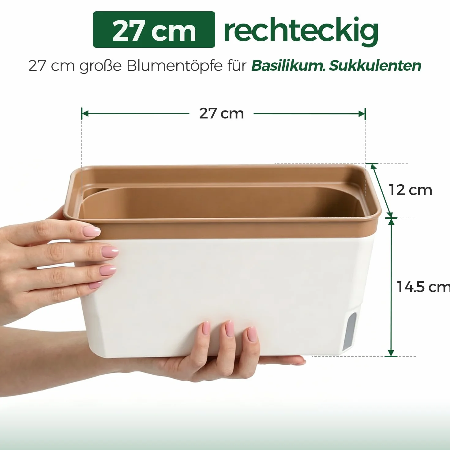 T4U doniczka prostokątna samonawadniająca 27 cm, zestaw 3, doniczka do roślin małych, dom biuro, rzadsze podlewanie, nieodpowiednia roślin duże wrażliwe wilgoć