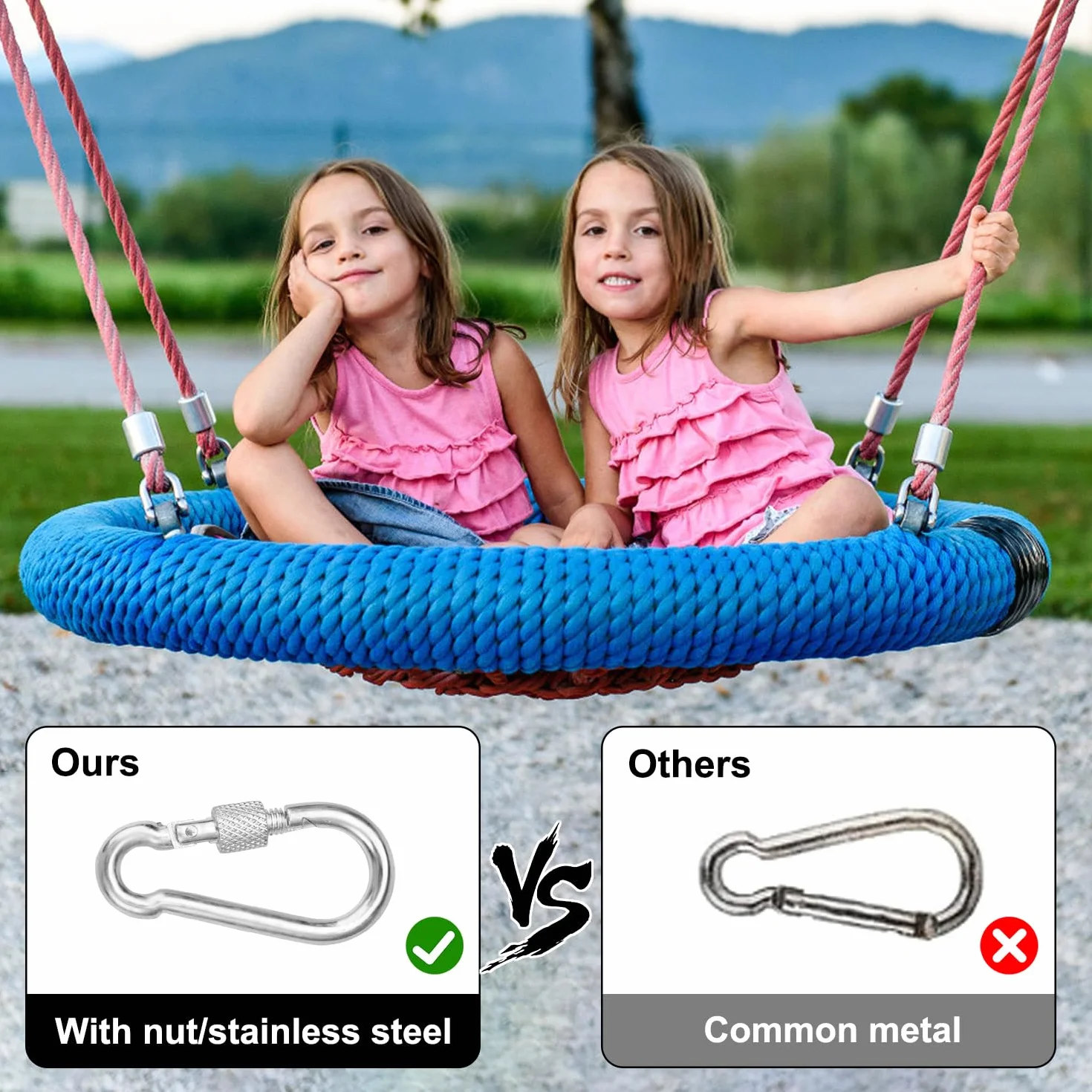 2 sztuki mocowania do huśtawek z 2 ciężkimi karabinami i pierścieniami w kształcie litery D, mocowanie do hamaków, pasy do hamaków, zestaw do mocowania huśtawek, wytrzymuje do 400 kg, do zawieszenia