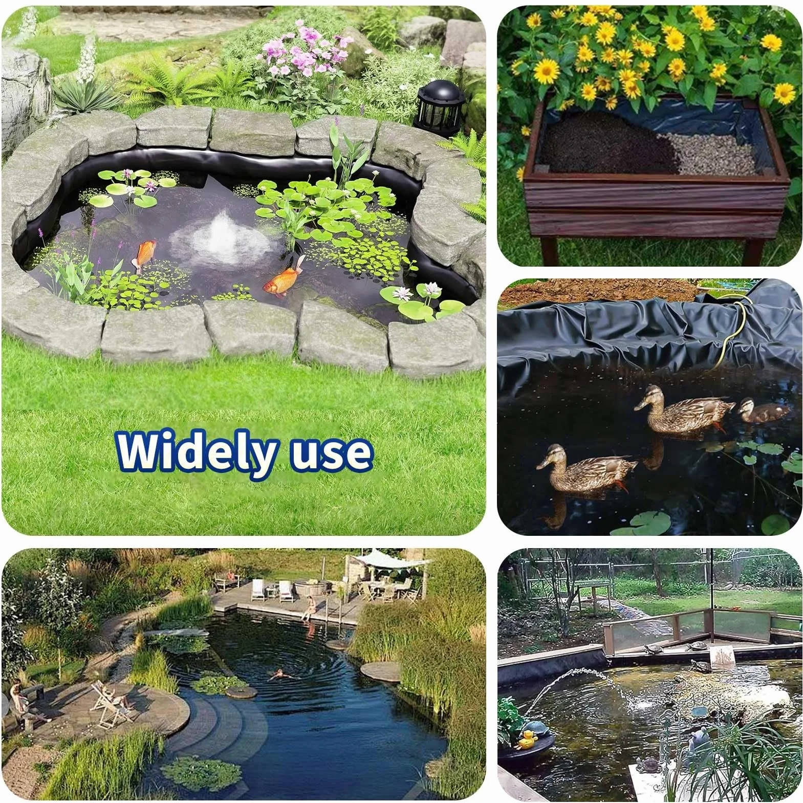 Wykładzina do stawów zewnętrznych 2x2.5m 3x4m 5x7m 6x9m 8x10m 10x12m, 0,12mm Elastyczna membrana do wyściółek stawowych do oczek wodnych na patio, do krajobrazu ogrodowego, akwakultury, wodospadu(5x6m