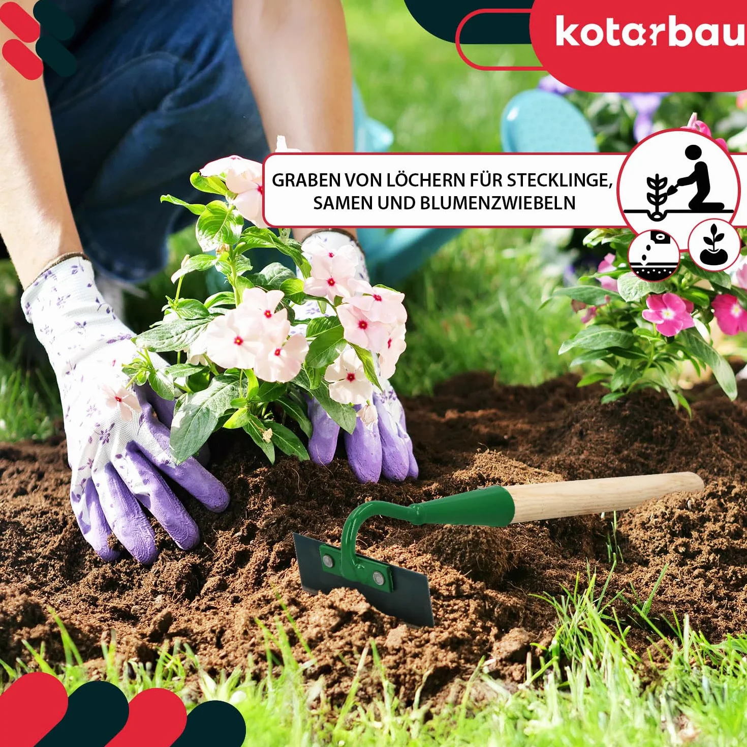 KOTARBAU® Motyka do chwastów do prac ogrodowych z drewnianym trzonkiem