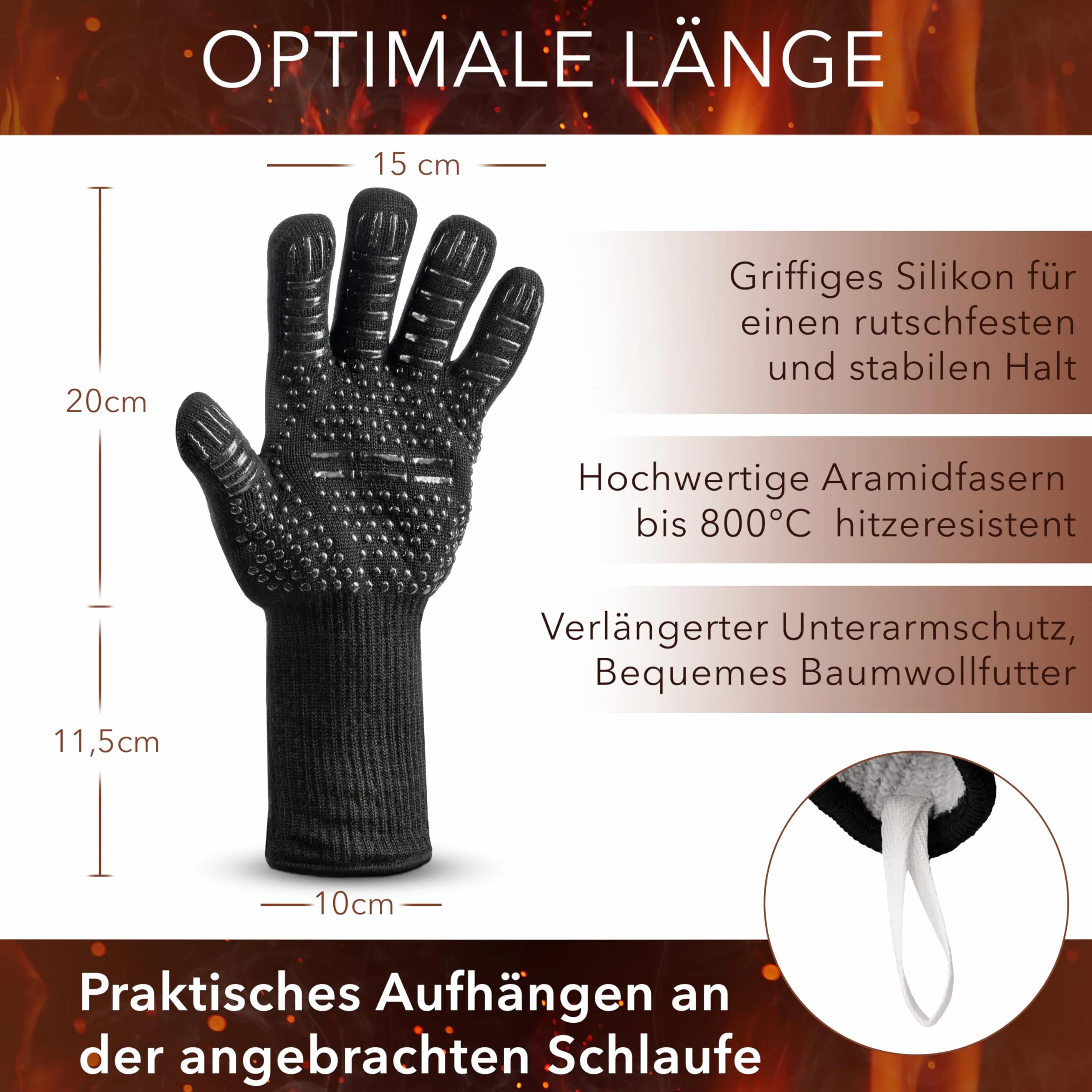 AVANA Aramid rękawice do grilla, odporne na wysokie temperatury do 800°C, rękawice do pieczenia, rękawice do garnków, rozmiar uniwersalny, czarne