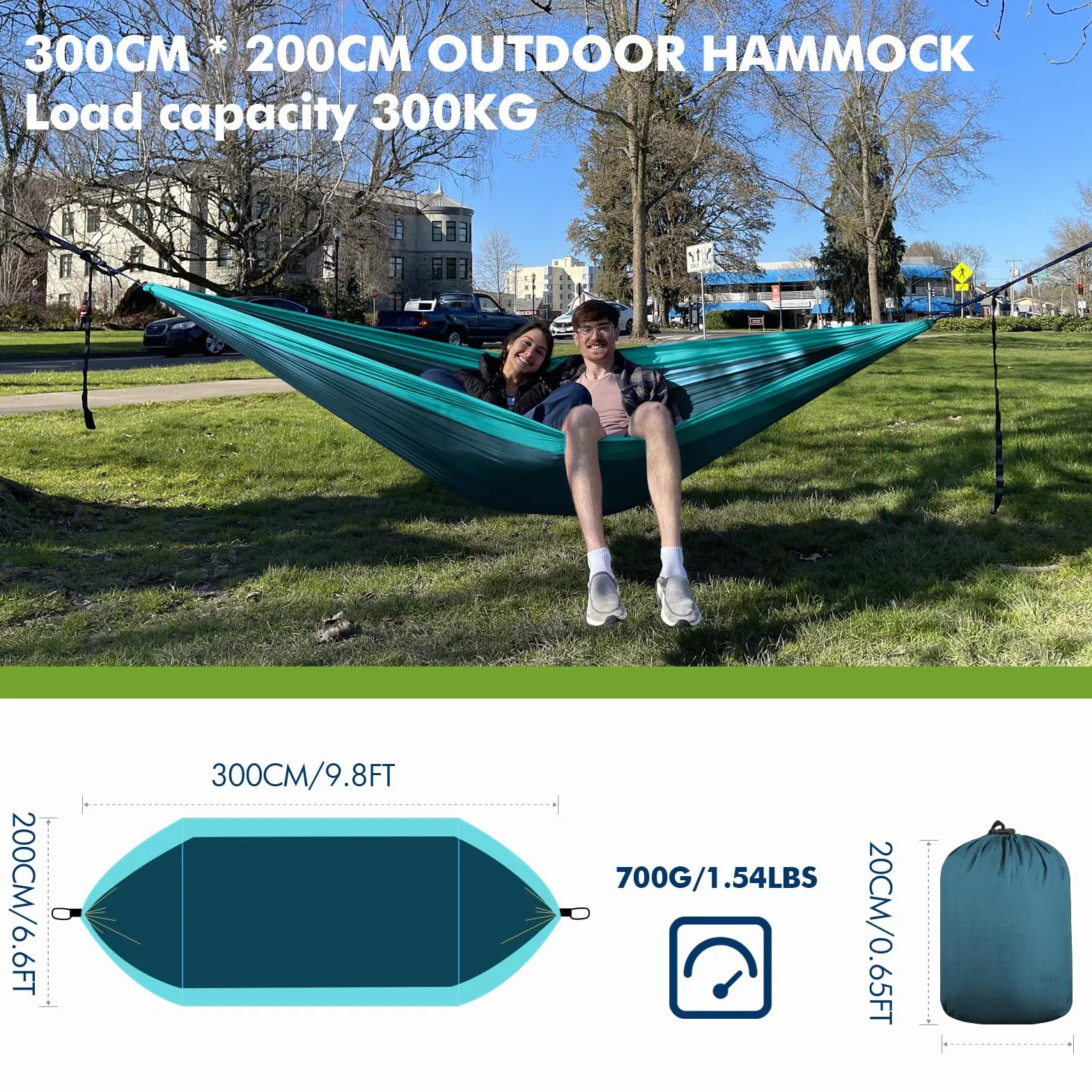 Hamak na zewnątrz 2 osoby 300 x 200 cm Ultralekki przenośny do 300 kg Nylonowy