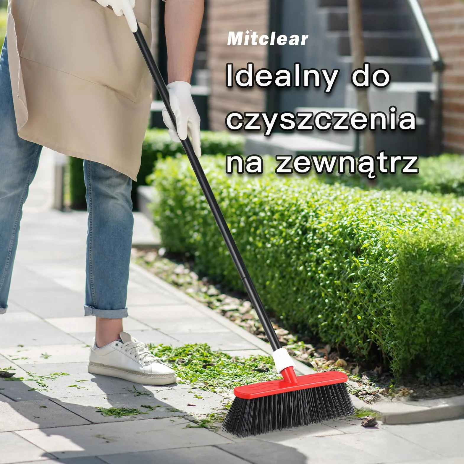 Mitclear Miotła Ogrodowa Heavy Duty 145cm Szczotka Ogrodowa ze Sztywnym Włosiem do Zamiatania