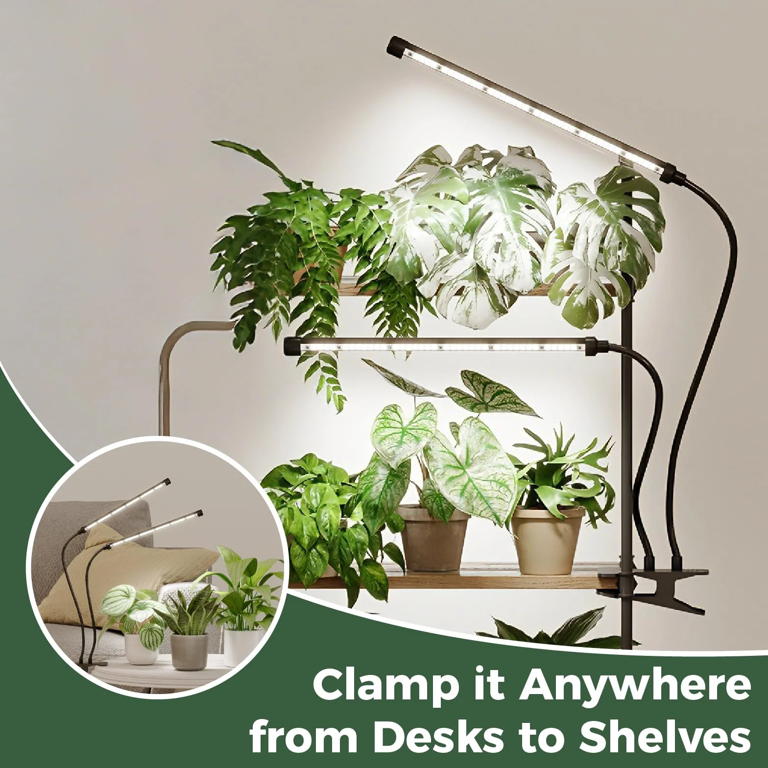 Bamworld Lampa do uprawy roślin LED pełne spektrum z timerem regulacją jasności 2 ramiona