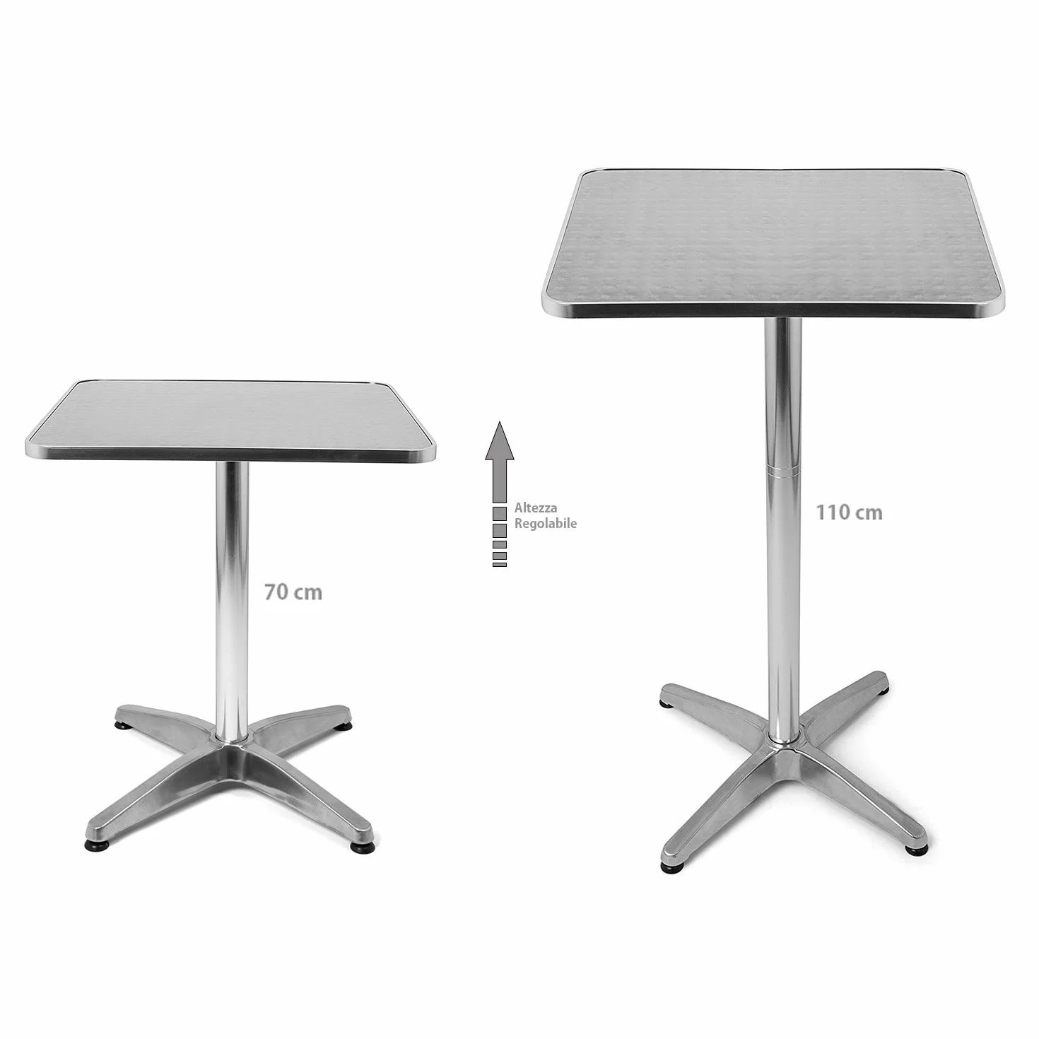 Aluminiowy stół barowy 60x60 cm regulowana wysokość 70/110 cm blat stal nierdzewna