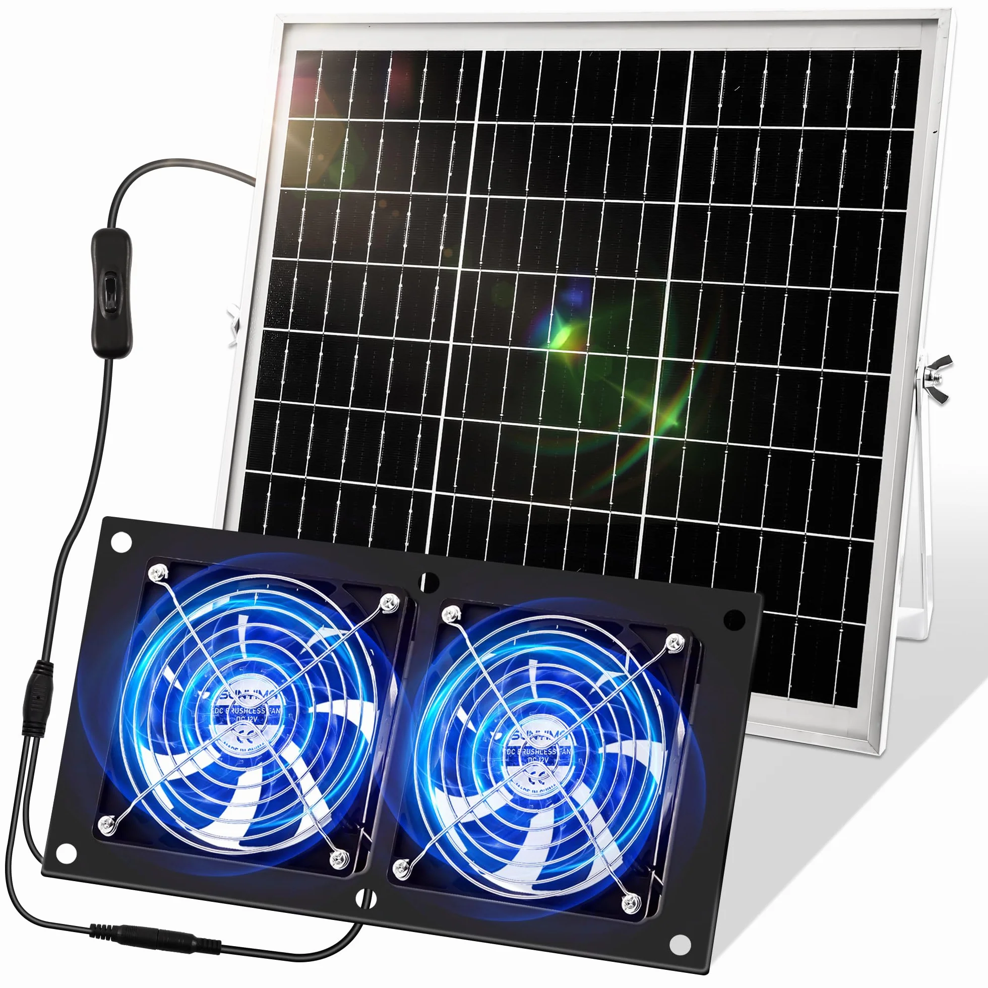 Joycabin Wentylator solarny, 15 W, moduł solarny, podwójny wentylator wydechowy, przenośny solarny wentylator wyciągowy do małych kurników, szklarni, domków dla zwierząt domowych, garażu, piwnicy