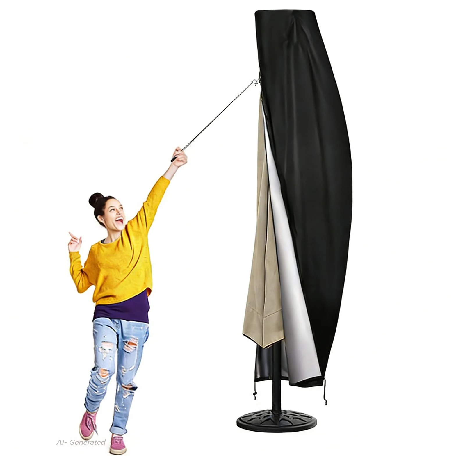DOCEPERT Pokrowiec na parasol tarasowy pasuje do parasoli zewnętrznych o długości od 3,4 m do 4 m, 420D na zewnątrz, z przesuwanym wspornikiem i solidnym wodoodpornym zamkiem błyskawicznym i górną