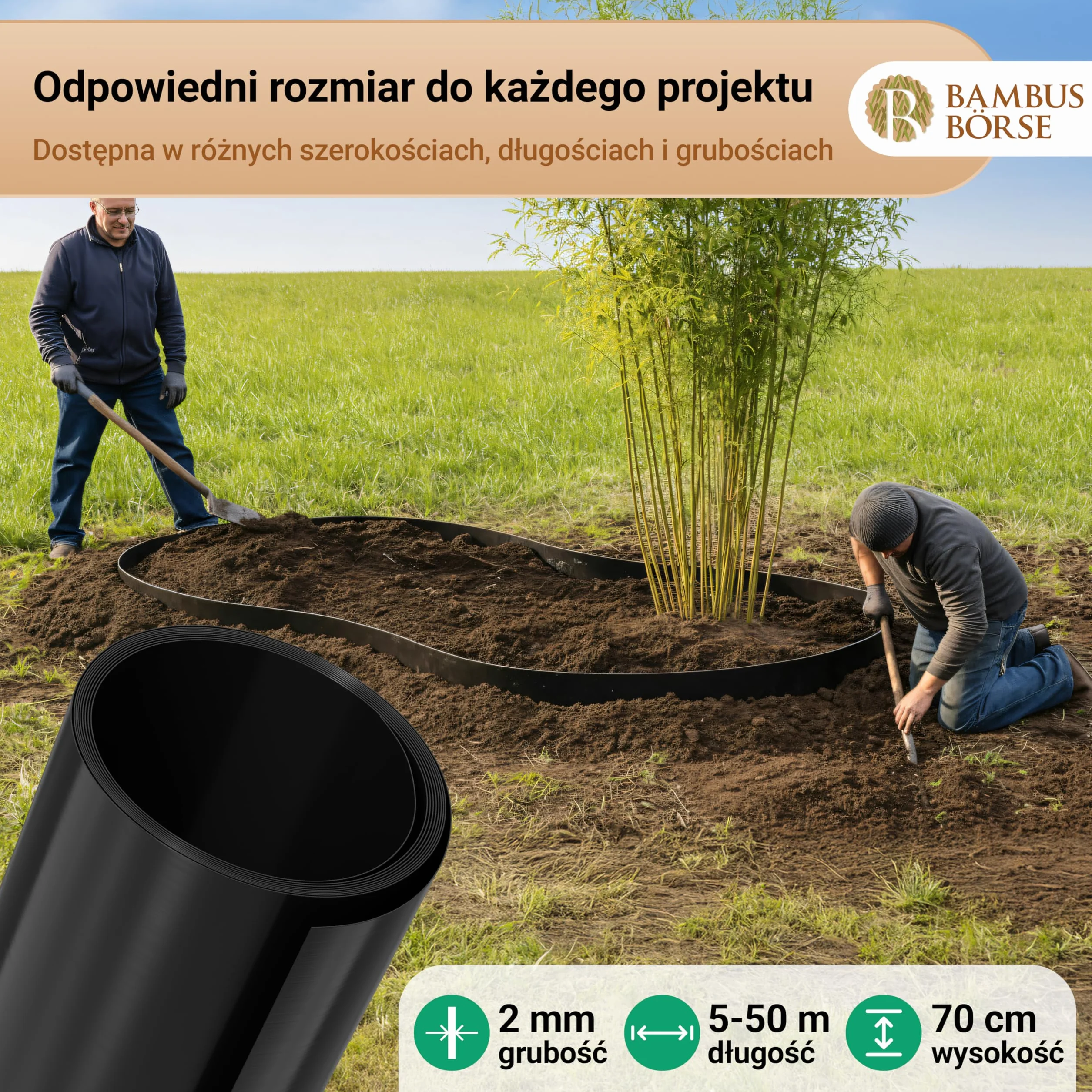 Ogranicznik korzeniowy Bariera kłącza 2 mm 70 cm 7 m