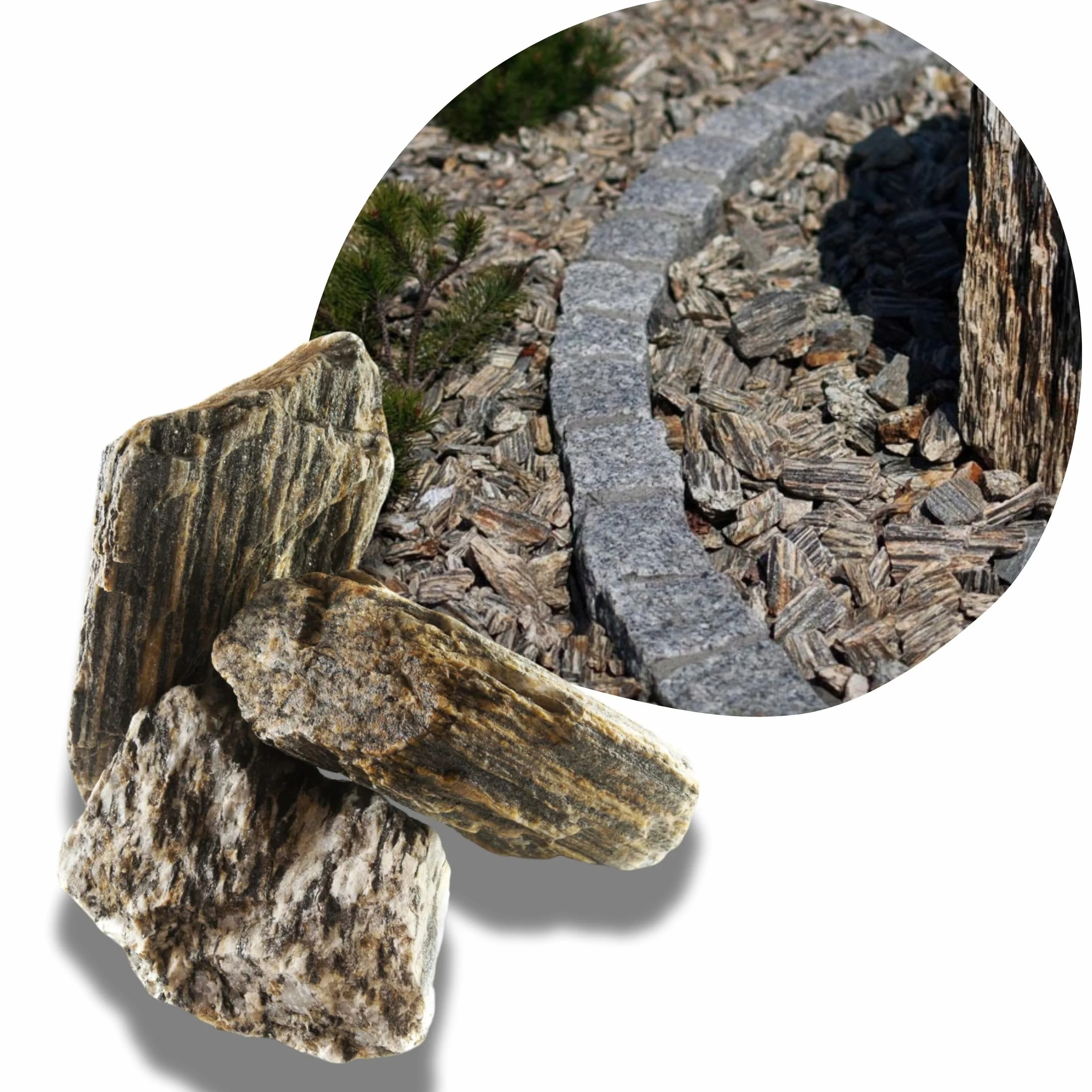 Kamienie gnejs kora kamienna 31-63 mm, żwirek ozdobny do ogrodu i kształtowania krajobrazu - kamień dekoracyjny - naturalna dekoracja ogrodu - kamyki - 3-6 cm