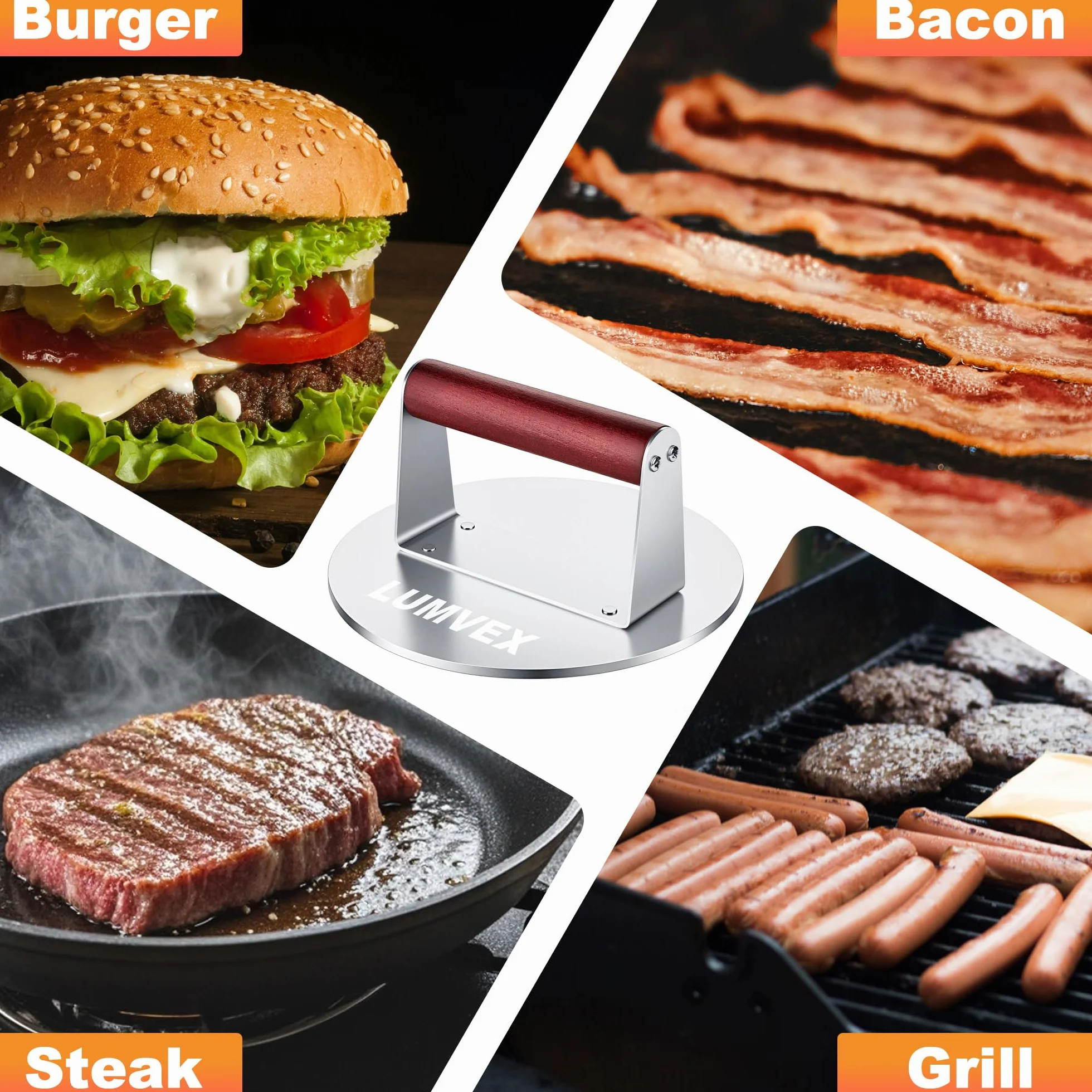 Prasa do Burgerów ze Stali Nierdzewnej 16 cm, Hamburgerów z Uchwytem Odpornym na Ciepło, do Grillowania