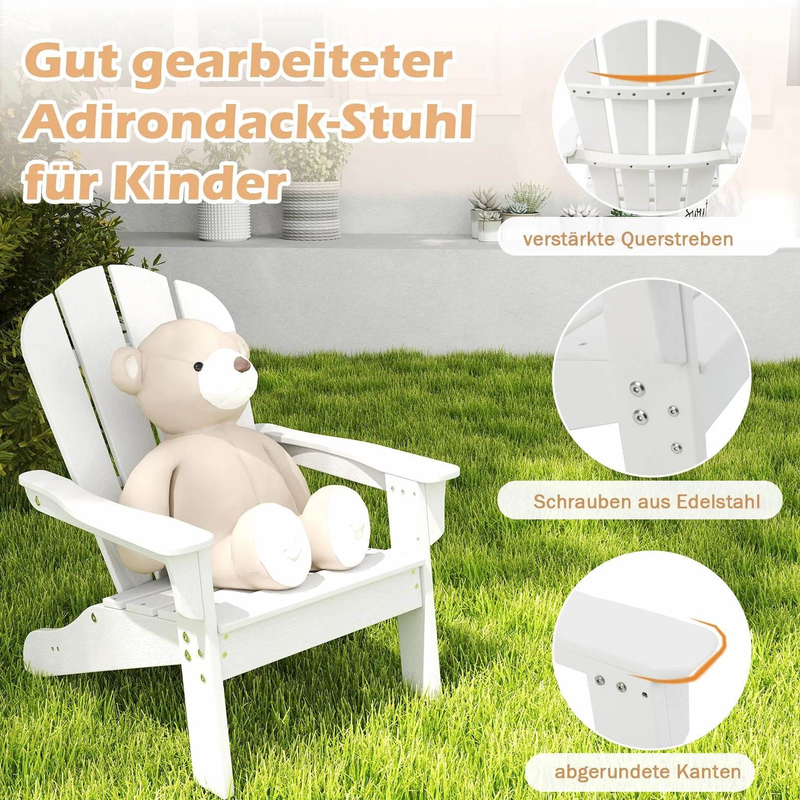GOPLUS krzesło Adirondack dla dzieci, krzesło Adirondack odporne na warunki atmosferyczne z HDPE z ergonomiczną oparciem i szerokimi podłokietnikami, wytrzymałe do 75 kg, krzesło dziecięce na zewnątrz