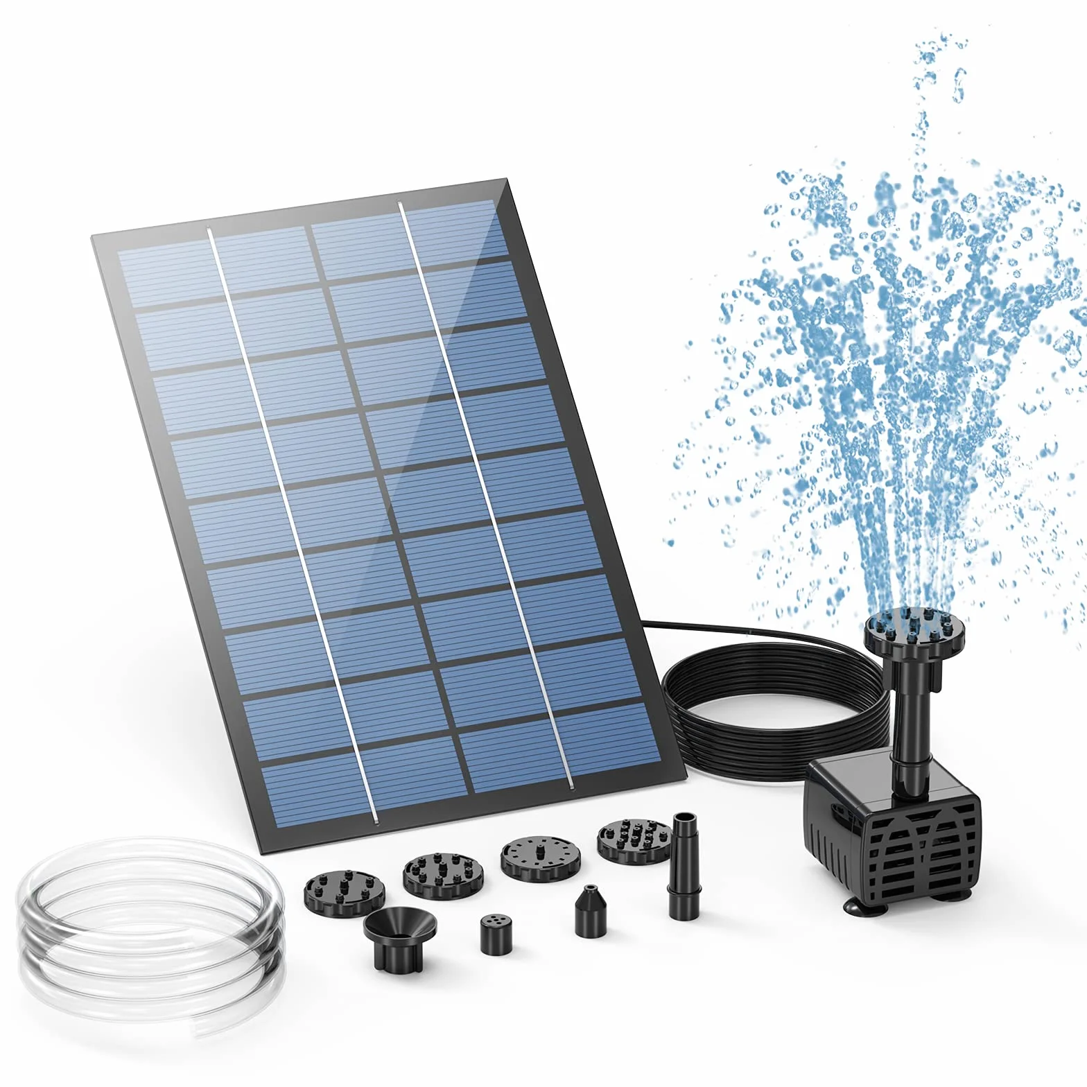 AISITIN fontanna solarna 2,5 W pompa DIY do stawu z przewodem wodnym 1,2 m 6 dyszami