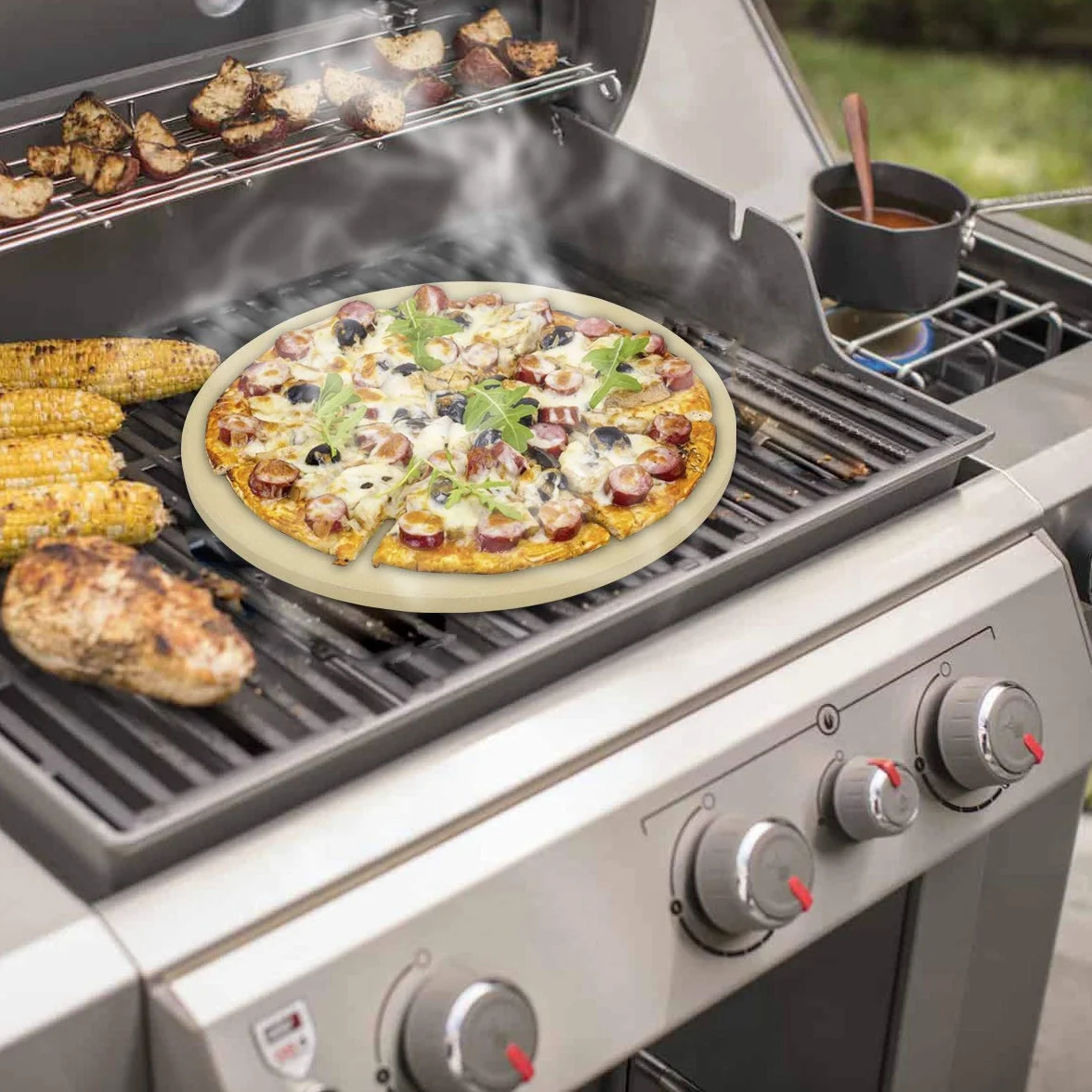 Onlyfire okrągły kamień do pizzy kordierytowy φ38 cm do grilla gazowego węglowego kamado Weber Gourmet