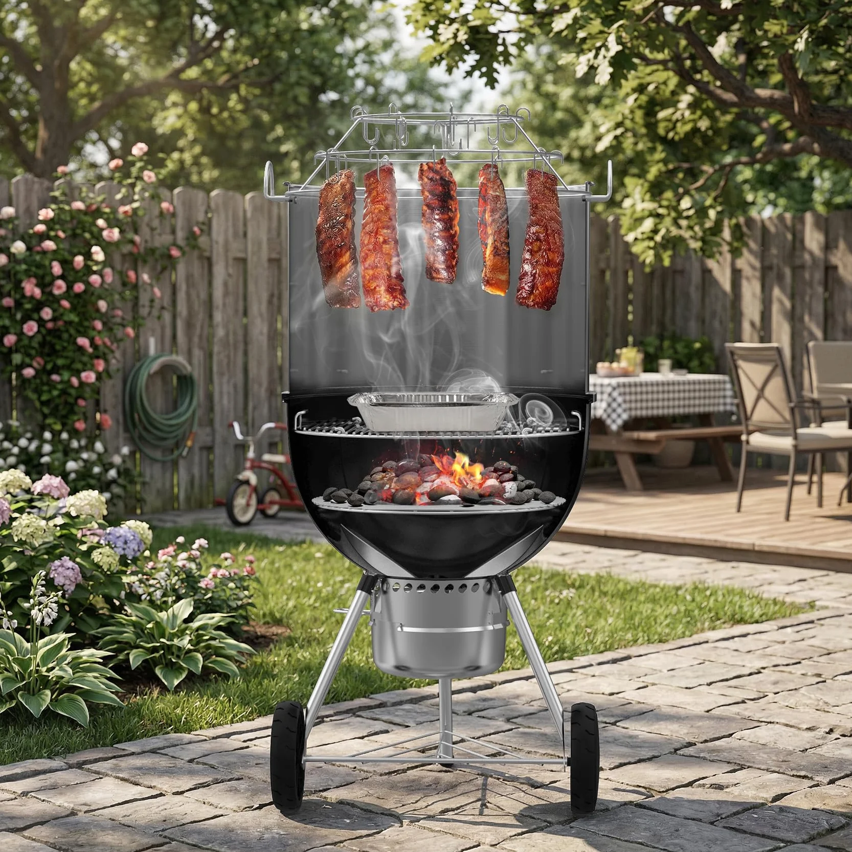 Onlyfire trzystopniowa zawieszka do pieczenia boczku 57cm do Weber Grill Węglowy