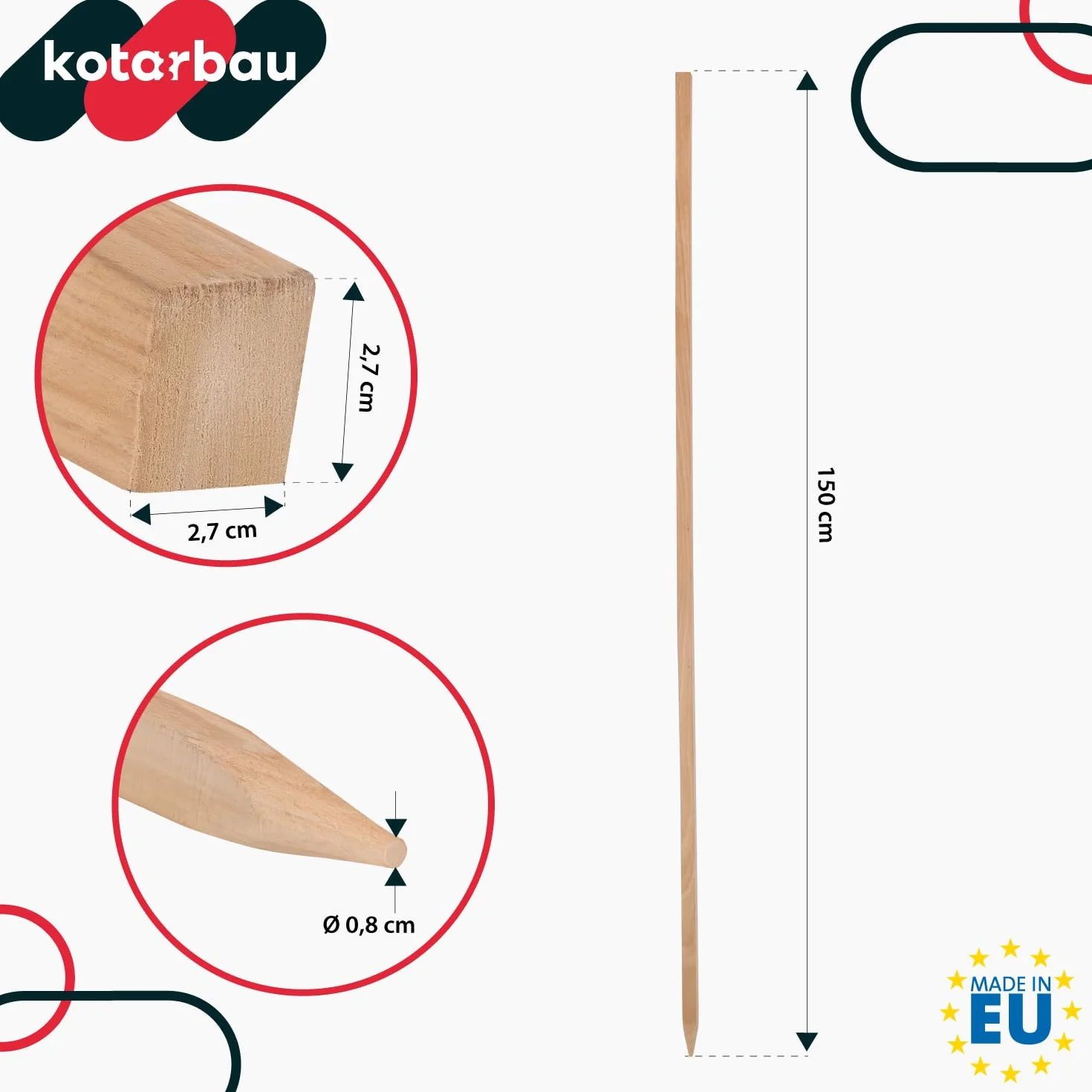 KOTARBAU® Paliki Drewniane 150 cm do Pomidorów Warzyw Podpora
