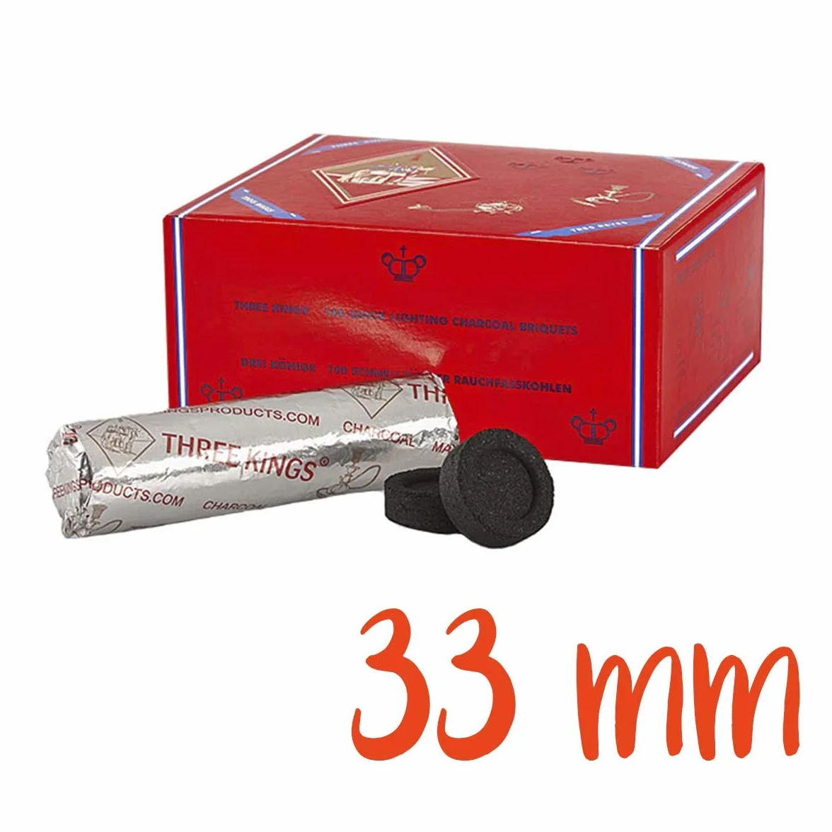 Three Kings Węgiel – 33 mm – 10 rolek sziszy – samozapłon