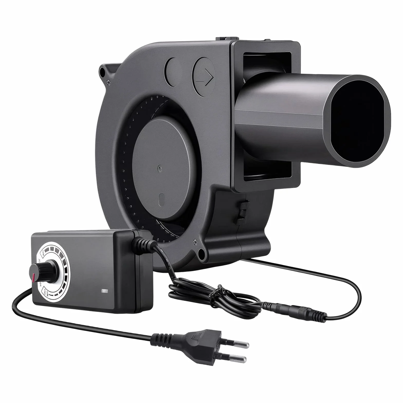 Colexy Dmuchawa, wentylator 12 V, turbina z regulatorem prędkości obrotowej i wylotem powietrza, wentylator promieniowy 12 V, regulowany wentylator turbinowy do pieca kominkowego, na piknik, kemping