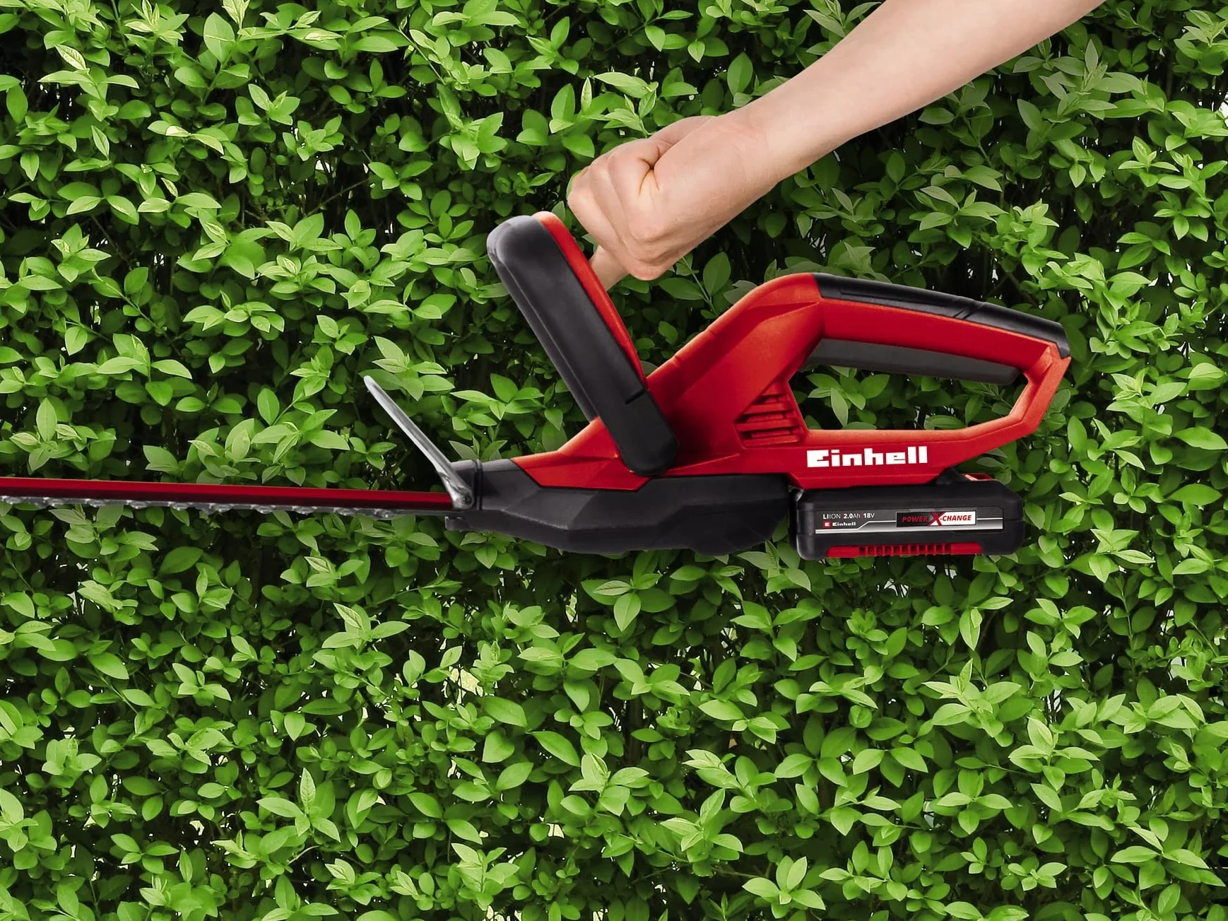 Einhell Akumulatorowe nożyce do żywopłotu GC-CH 1846 Li Kit Power X-Change (18 V, 46 cm długość cięcia, 15 mm rozstaw zębów, ergonomiczny uchwyt, w tym 2,0 Ah akumulator i ładowarka)