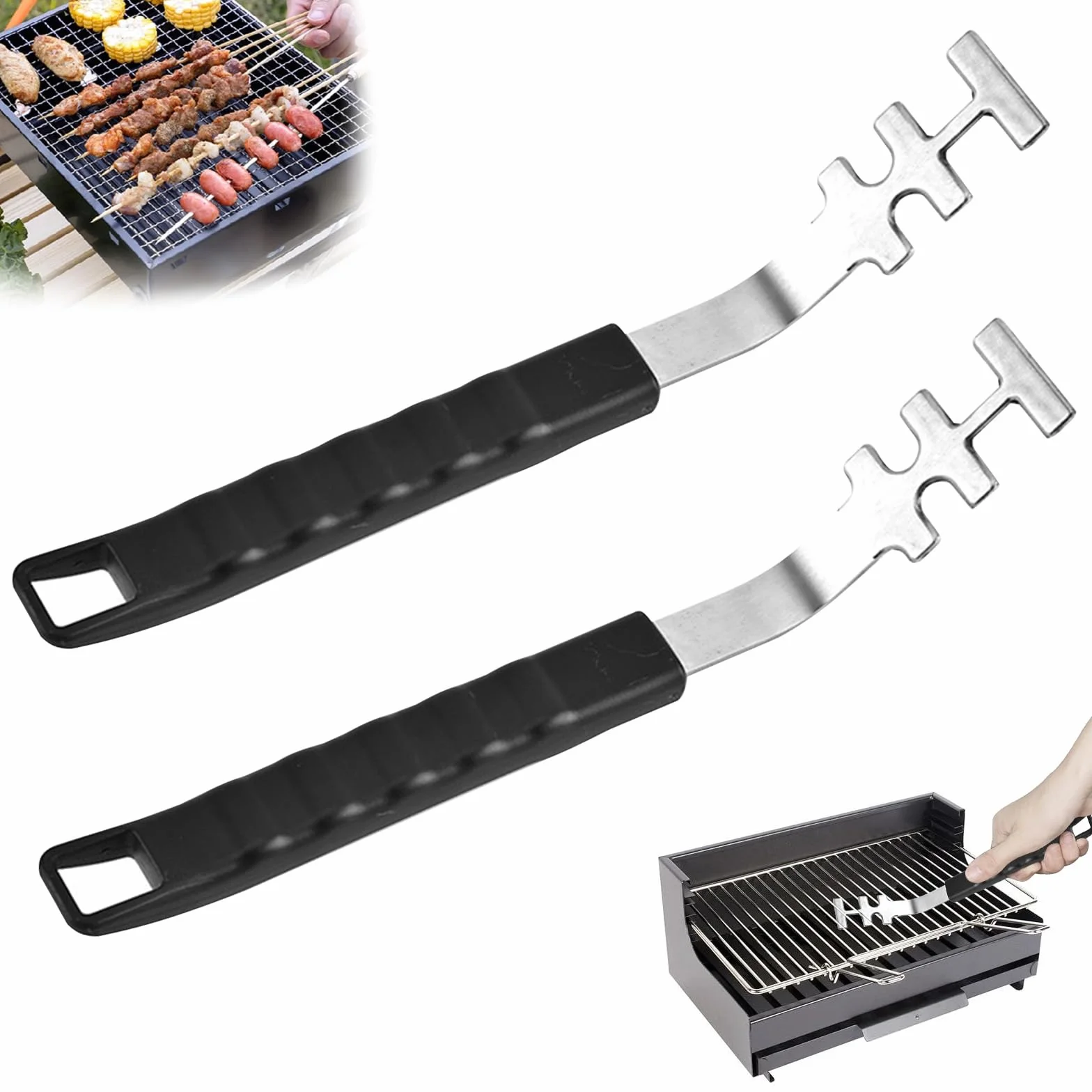 2 Sztuk Wielofunkcyjne Narzędzia Grillowania Grill Stali Nierdzewnej Odporna Ciepło Ochrona Uchwytu Poślizgowego Akcesoria Grillowania Uniwersalne Grill Stali Nierdzewnej Domowe Przyjęcia