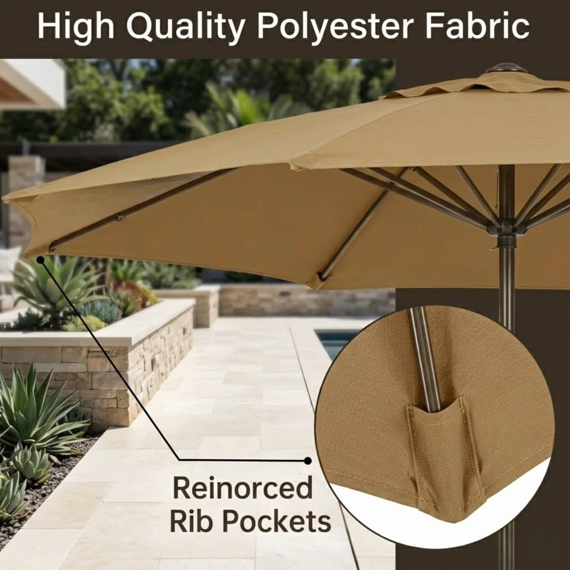 Wymienne Poszycie Parasola Wodoodporny Ochrona UV 8 Żeber Gruba Tkanina Parasol Przeciwsłoneczny Ogrodowy Patio